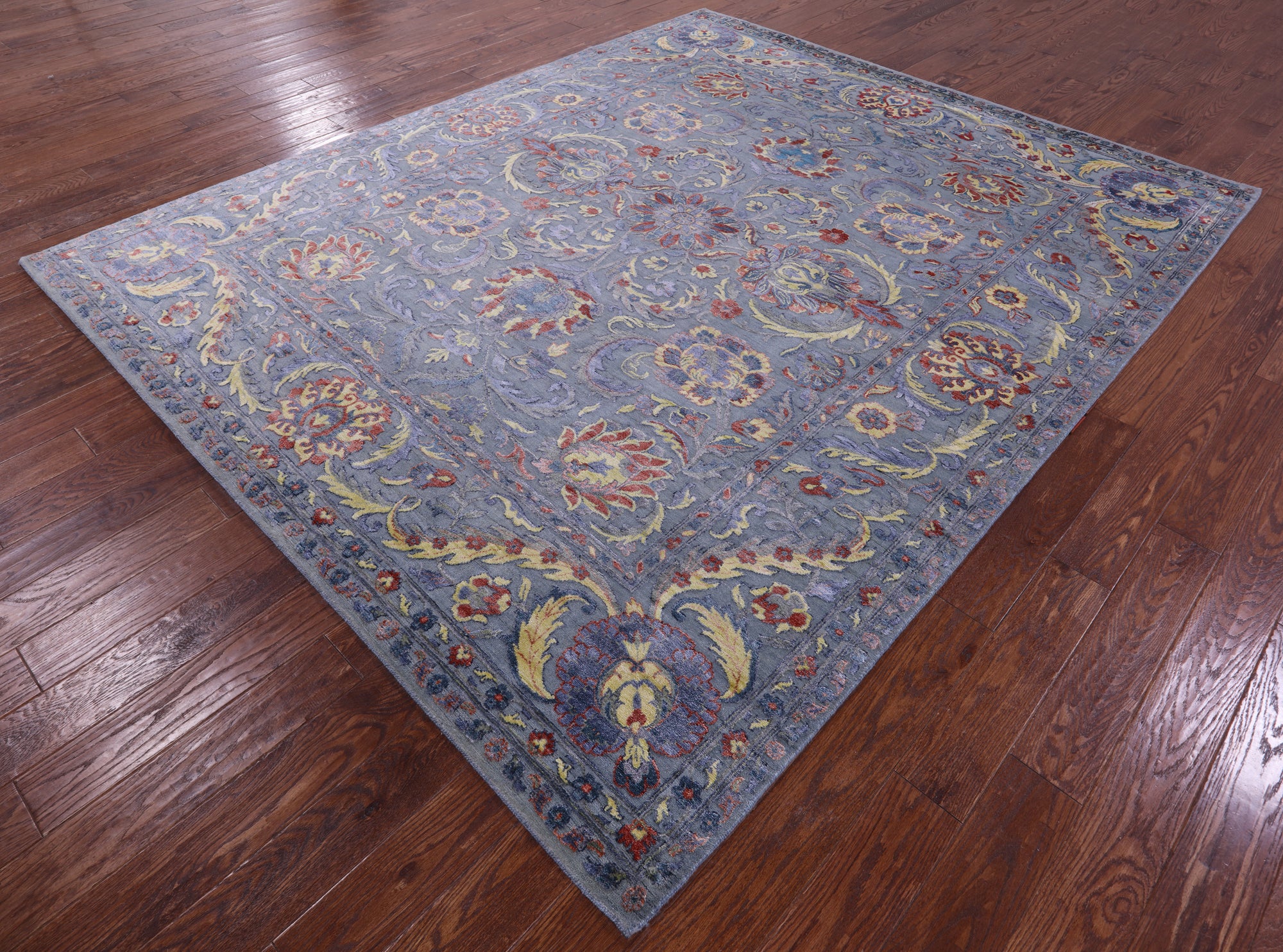 Grey Persian Tabriz Hand Knotted Wool & Silk Rug - 8' 1" X 9' 11" - Golden Nile