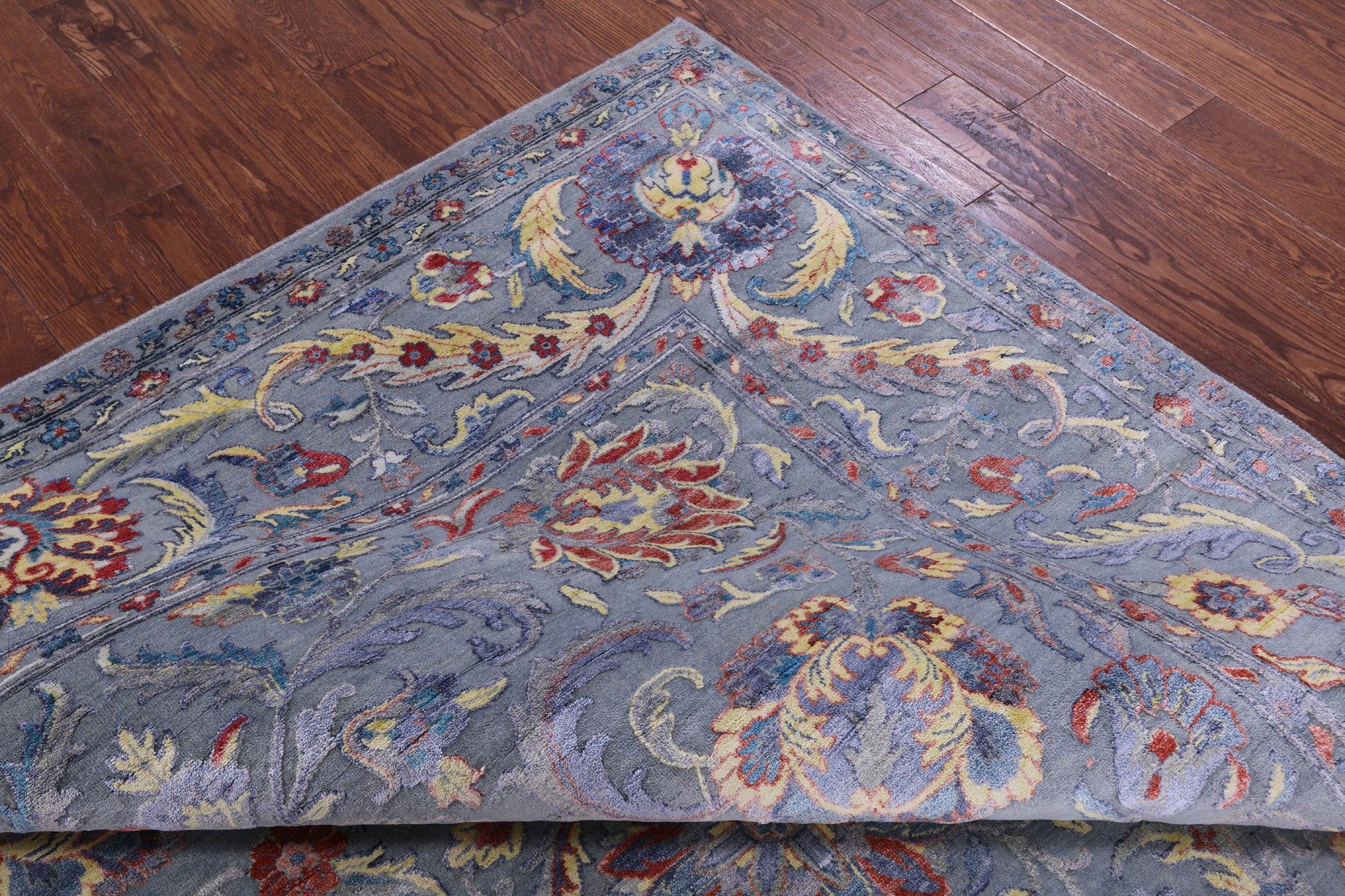 Grey Persian Tabriz Hand Knotted Wool & Silk Rug - 8' 1" X 9' 11" - Golden Nile