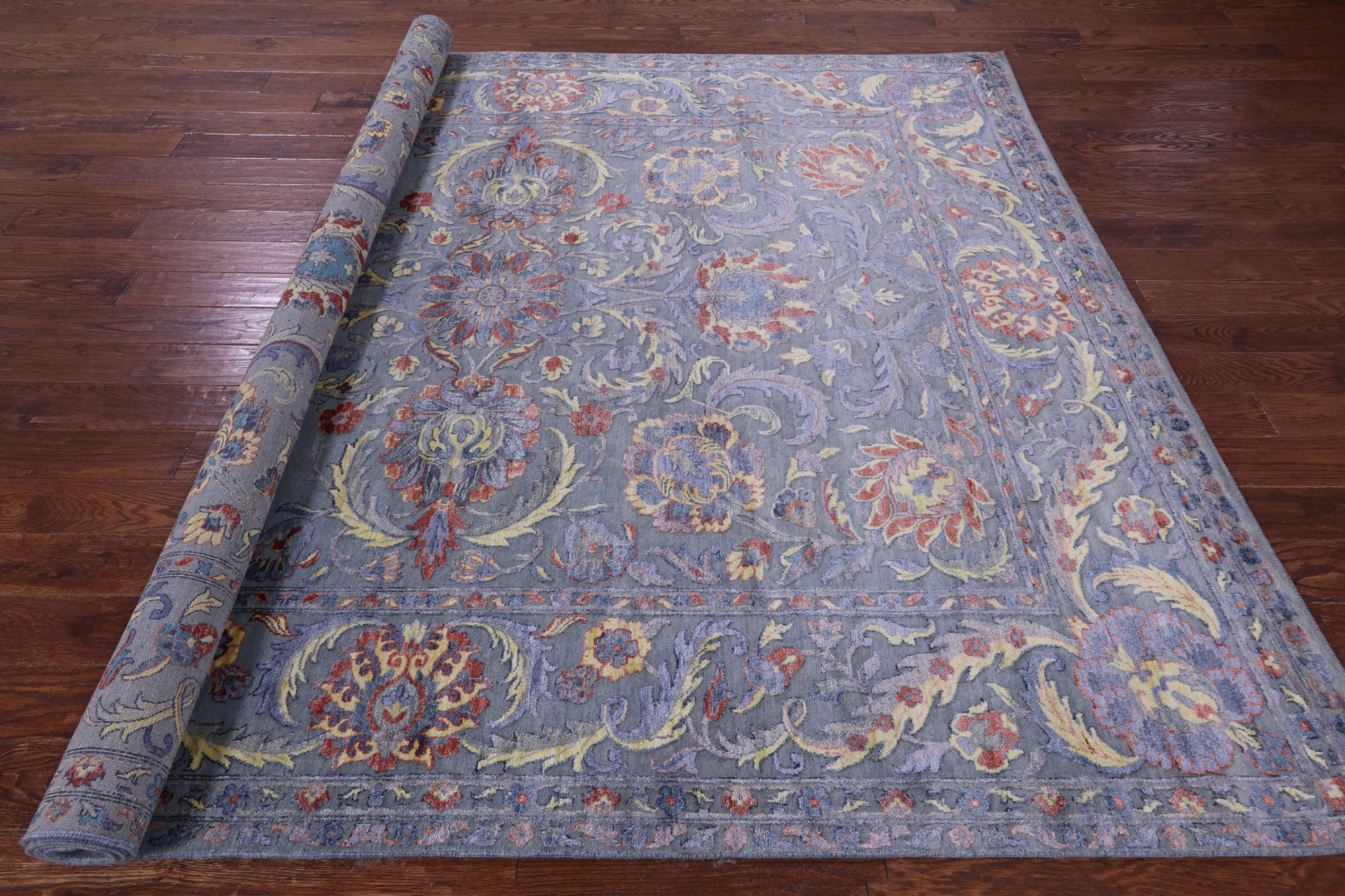 Grey Persian Tabriz Hand Knotted Wool & Silk Rug - 8' 1" X 9' 11" - Golden Nile