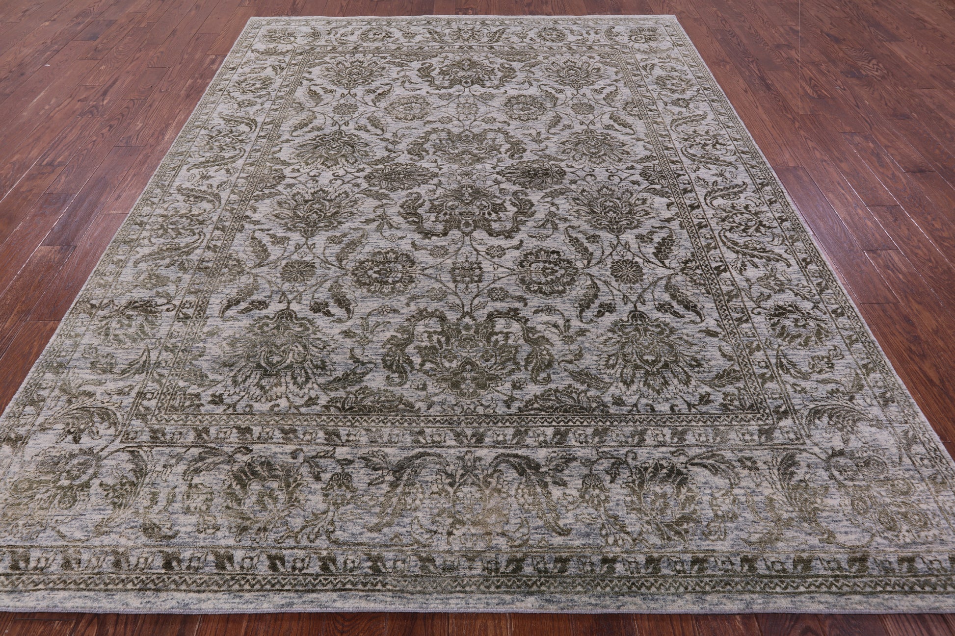 Grey Persian Tabriz Hand Knotted Wool & Silk Rug - 7' 11" X 10' 1" - Golden Nile