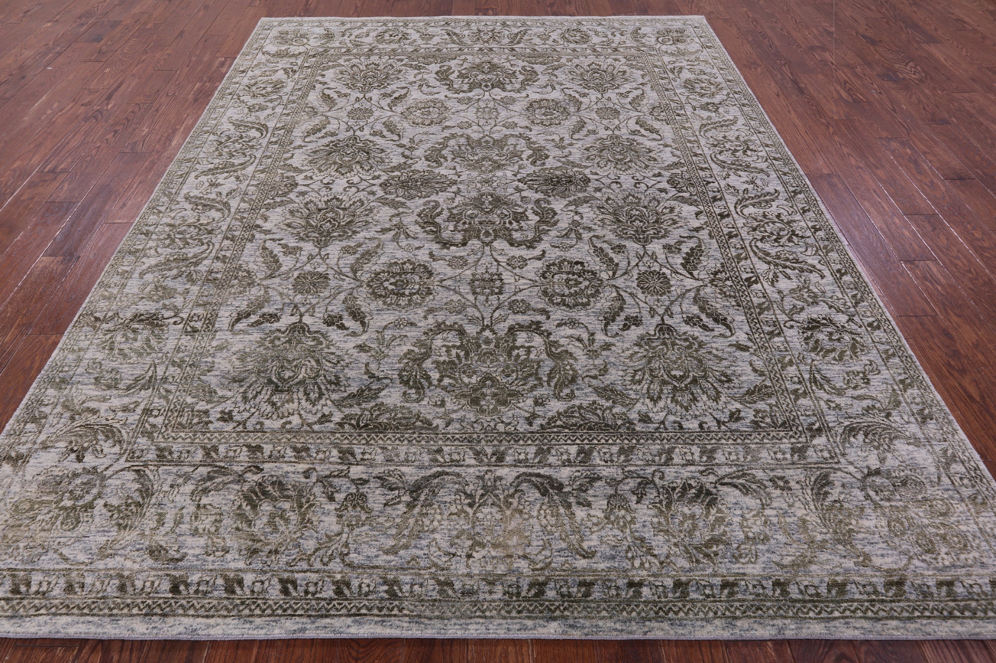Grey Persian Tabriz Hand Knotted Wool & Silk Rug - 7' 11" X 10' 1" - Golden Nile