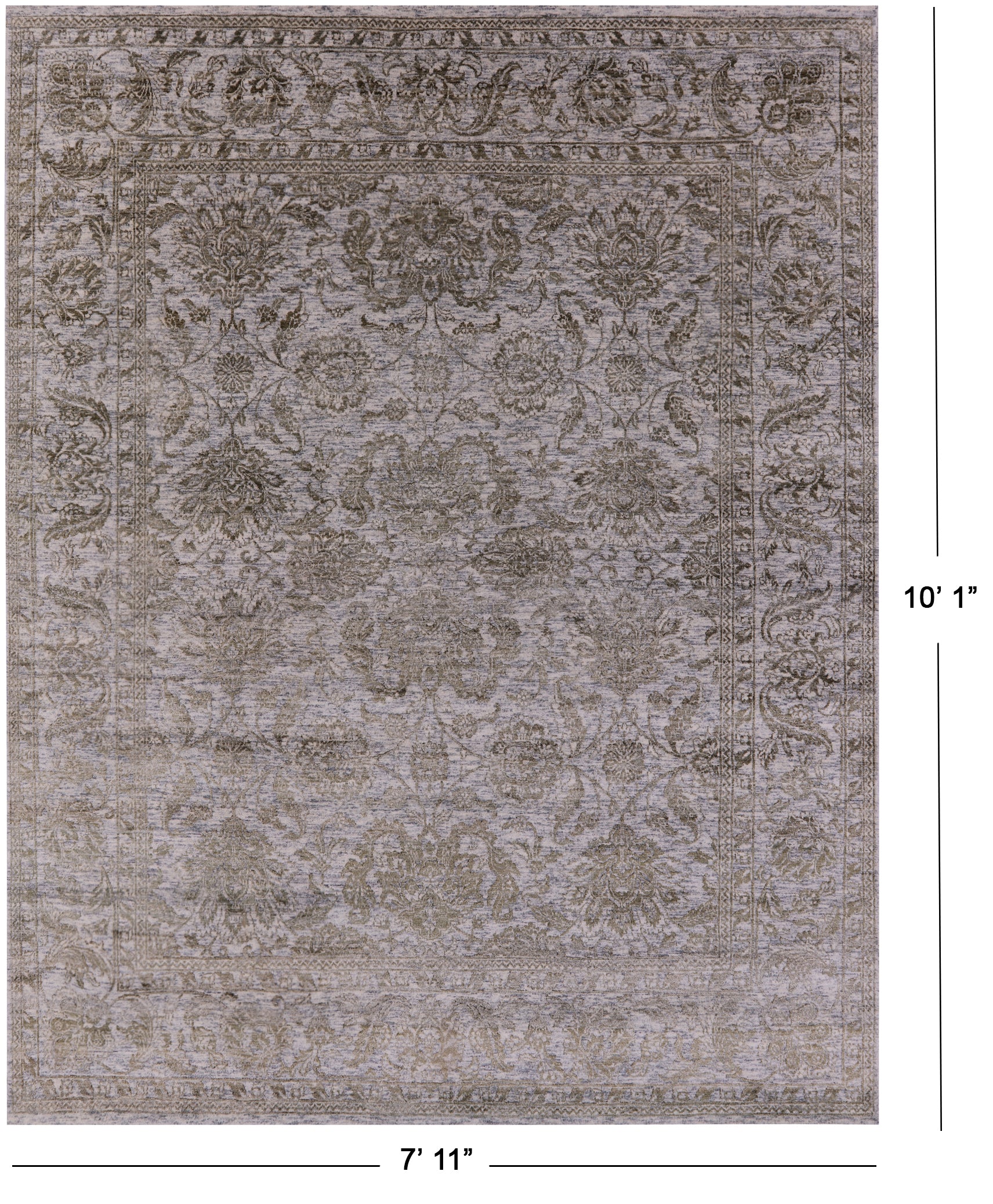 Grey Persian Tabriz Hand Knotted Wool & Silk Rug - 7' 11" X 10' 1" - Golden Nile