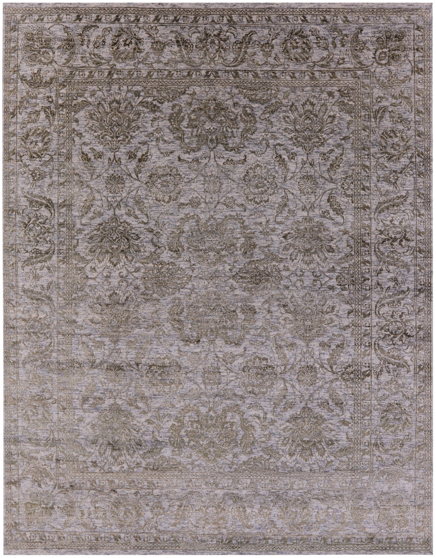 Grey Persian Tabriz Hand Knotted Wool & Silk Rug - 7' 11" X 10' 1" - Golden Nile