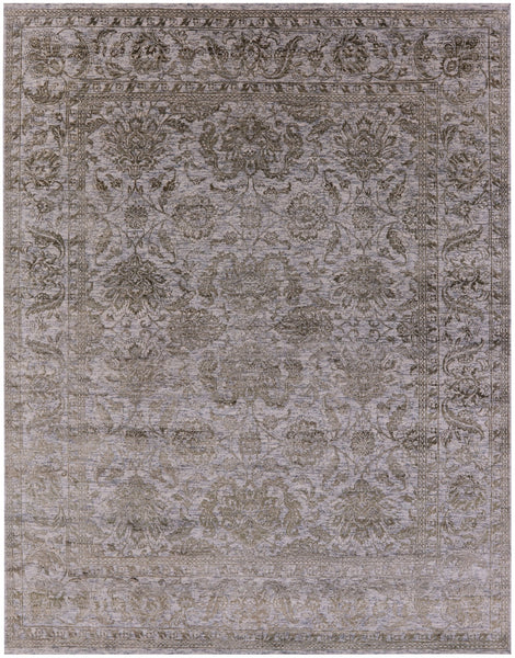 Grey Persian Tabriz Hand Knotted Wool & Silk Rug - 7' 11" X 10' 1" - Golden Nile