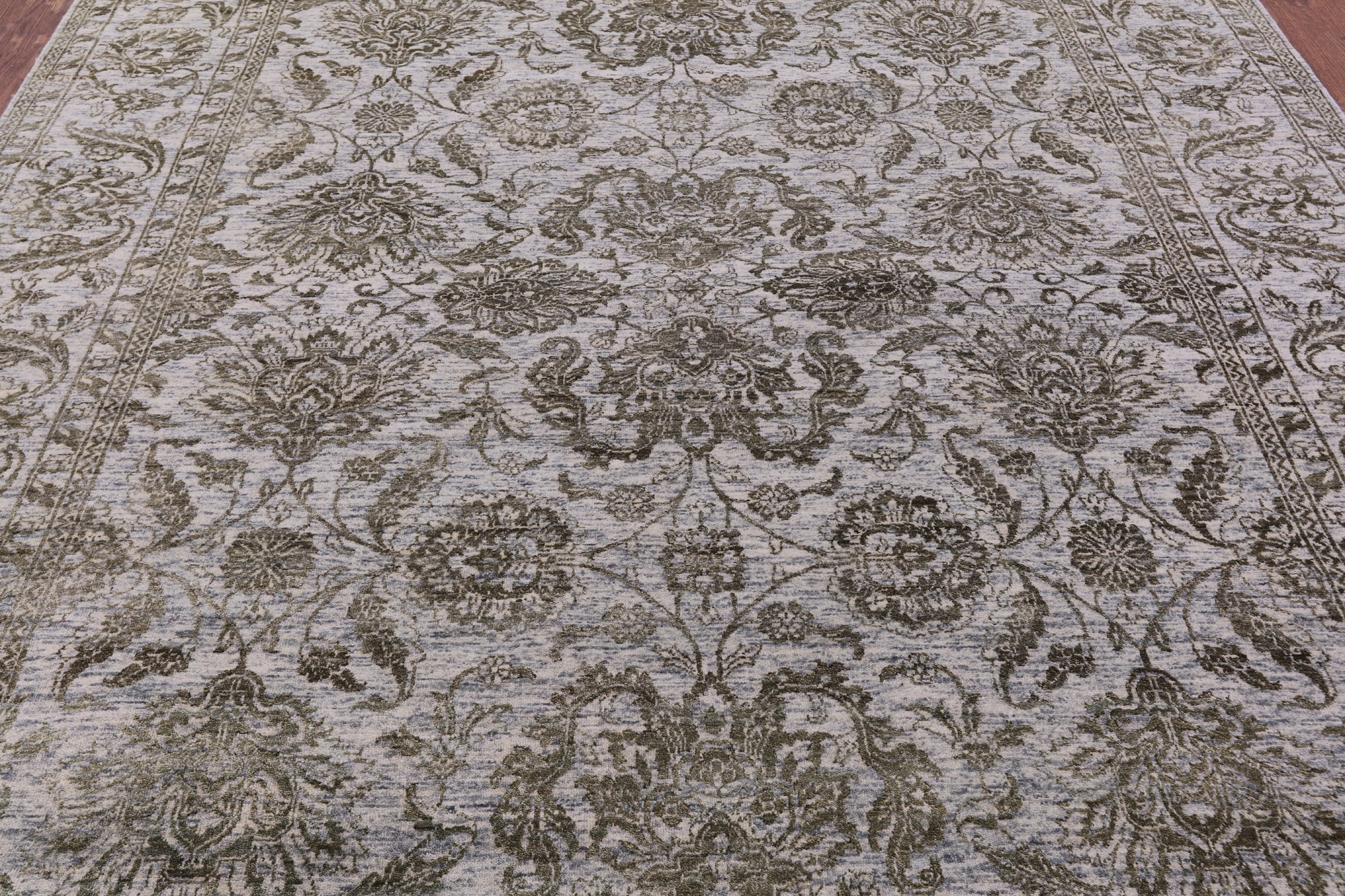 Grey Persian Tabriz Hand Knotted Wool & Silk Rug - 7' 11" X 10' 1" - Golden Nile