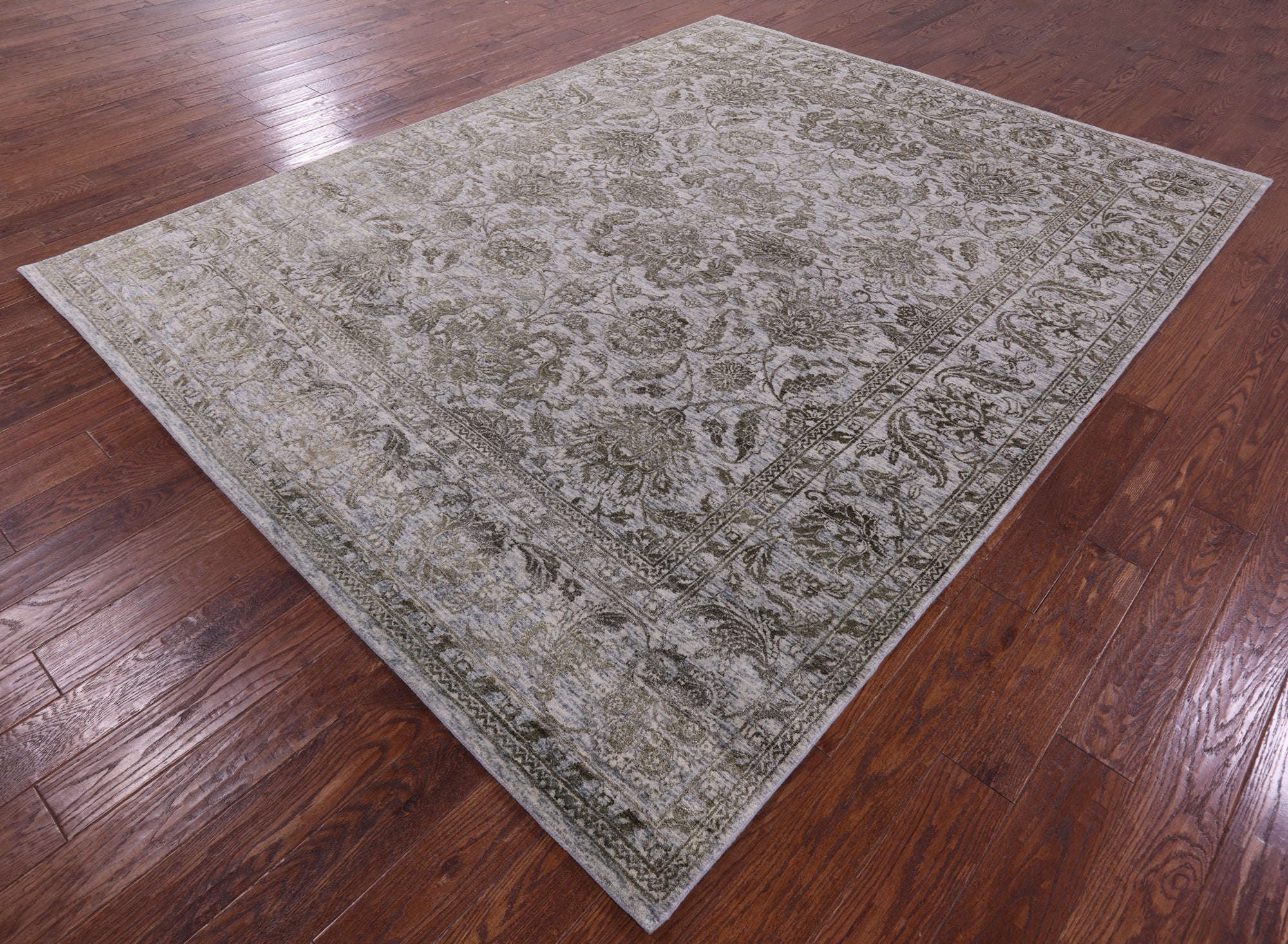 Grey Persian Tabriz Hand Knotted Wool & Silk Rug - 7' 11" X 10' 1" - Golden Nile