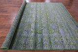 Green Persian Tabriz Hand Knotted Wool & Silk Rug - 9' 2" X 12' 0" - Golden Nile