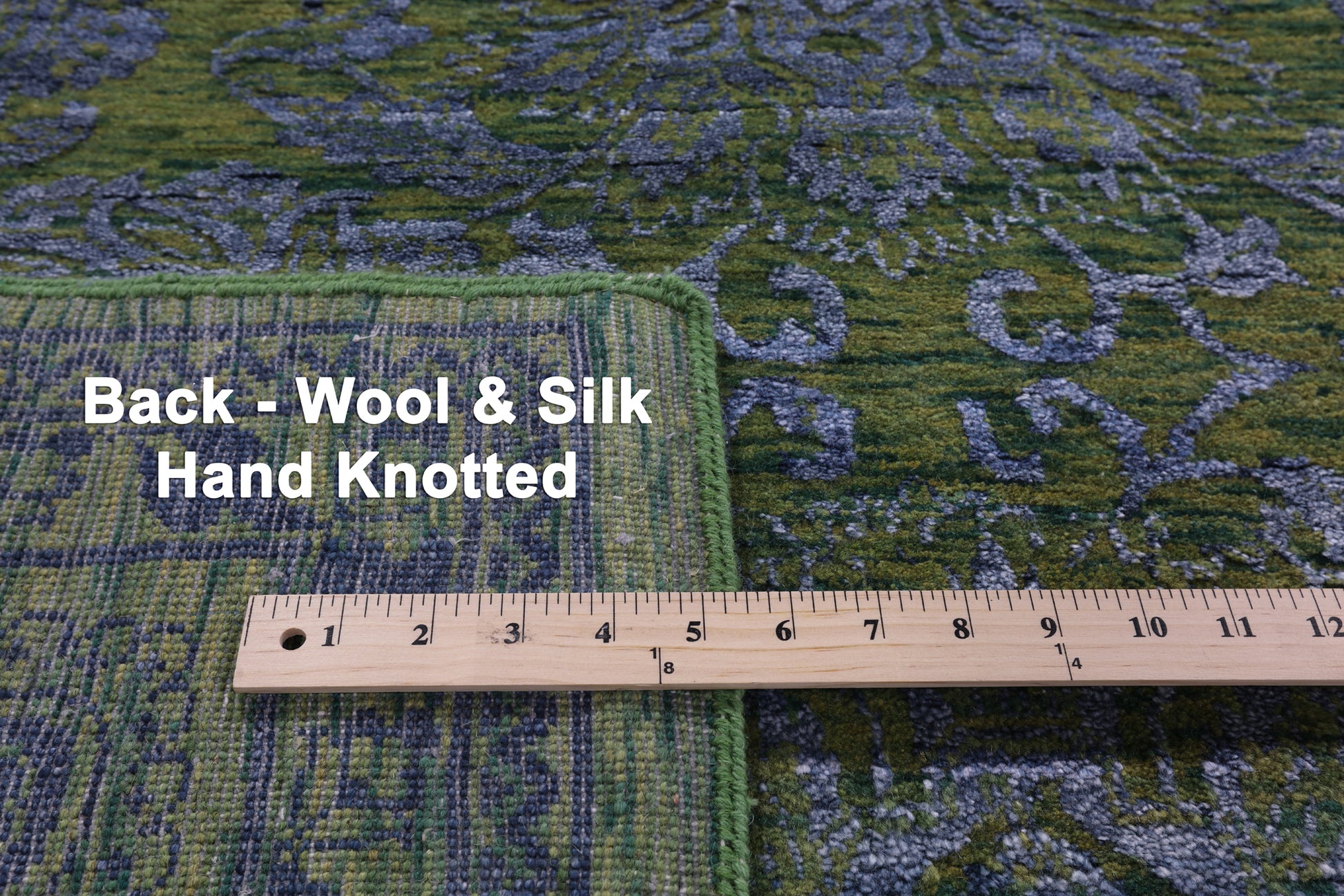 Green Persian Tabriz Hand Knotted Wool & Silk Rug - 9' 2" X 12' 0" - Golden Nile