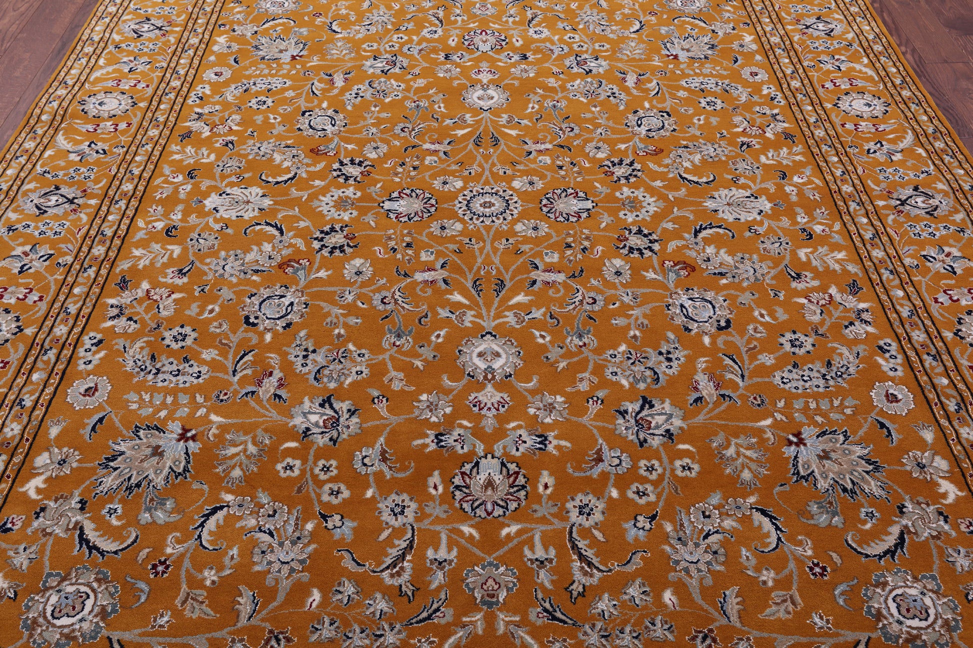 Orange Persian Nain Hand Knotted Wool & Silk Rug - 8' 0" X 10' 1" - Golden Nile