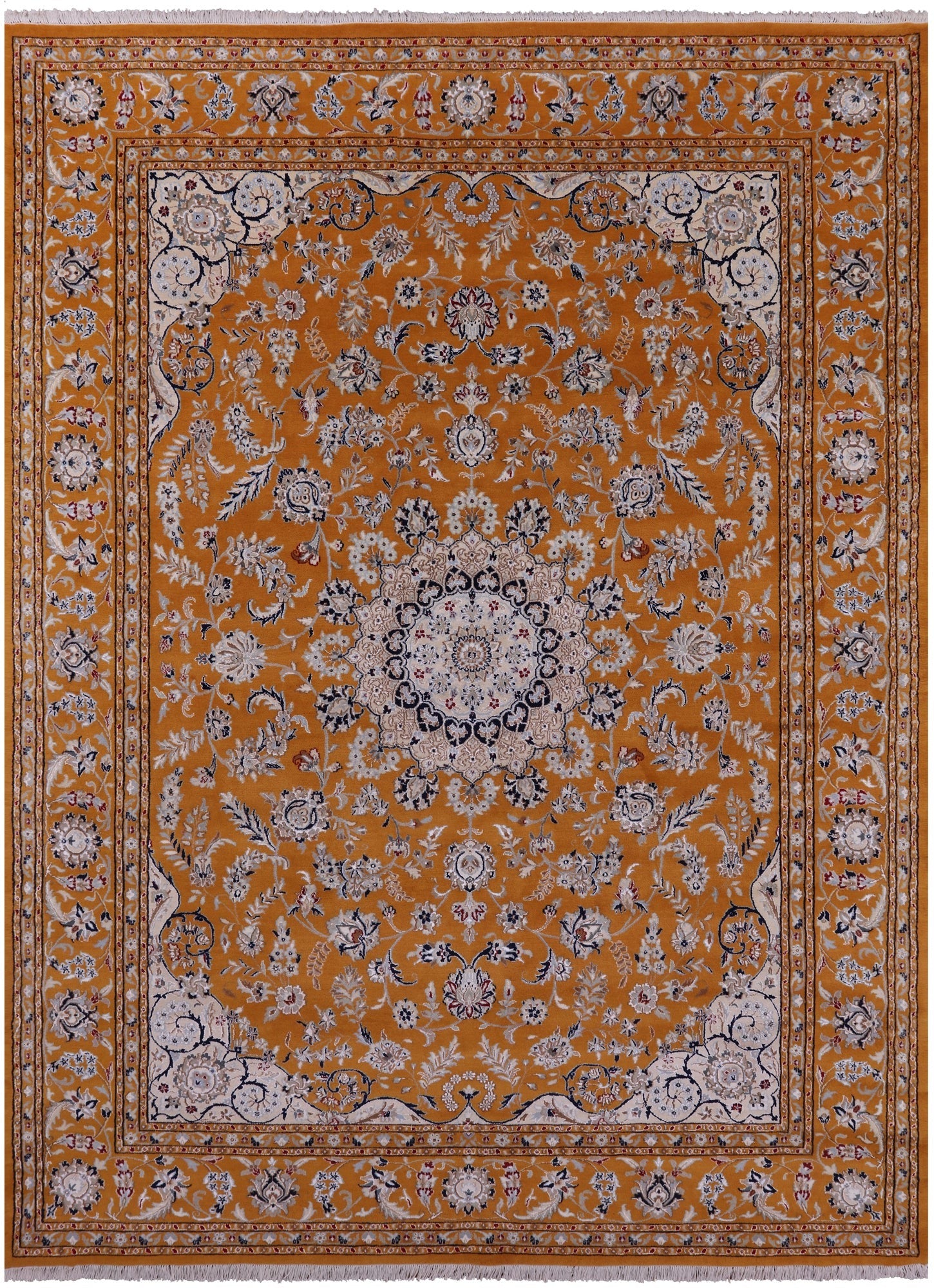 Orange Persian Nain Hand Knotted Wool & Silk Rug - 8' 9" X 12' 1" - Golden Nile