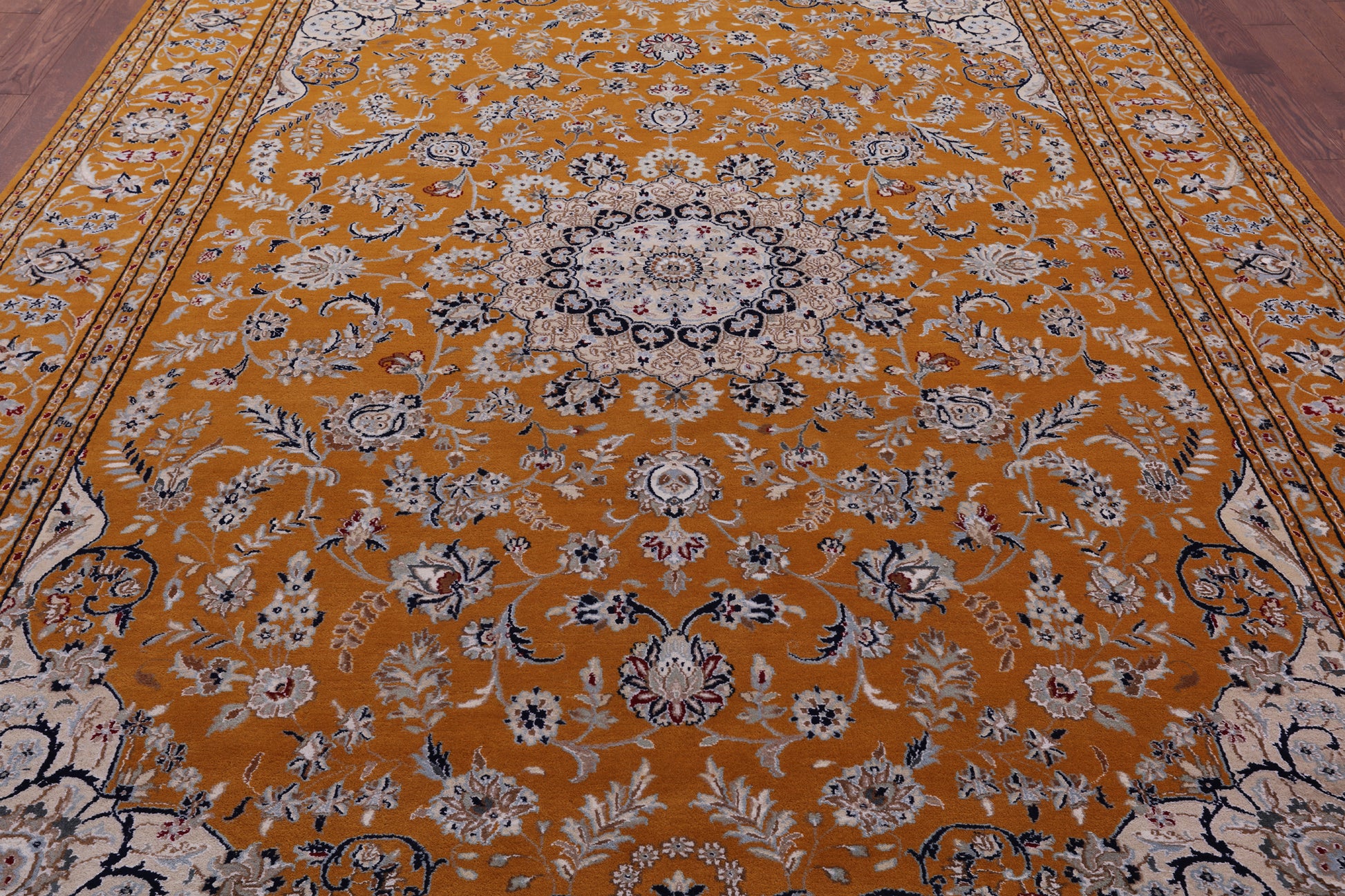 Orange Persian Nain Hand Knotted Wool & Silk Rug - 8' 9" X 12' 1" - Golden Nile