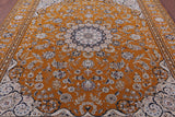Orange Persian Nain Hand Knotted Wool & Silk Rug - 8' 1" X 10' 0" - Golden Nile
