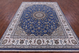 Blue Persian Nain Hand Knotted Wool & Silk Rug - 8' 0" X 10' 2" - Golden Nile
