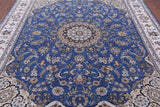 Blue Persian Nain Hand Knotted Wool & Silk Rug - 8' 0" X 10' 2" - Golden Nile