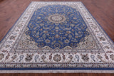 Blue Persian Nain Hand Knotted Wool & Silk Rug - 9' 1" X 12' 4" - Golden Nile