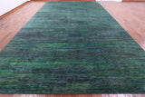Green Savannah Grass Hand Knotted Wool & Silk Rug - 12' 0" X 19' 0" - Golden Nile