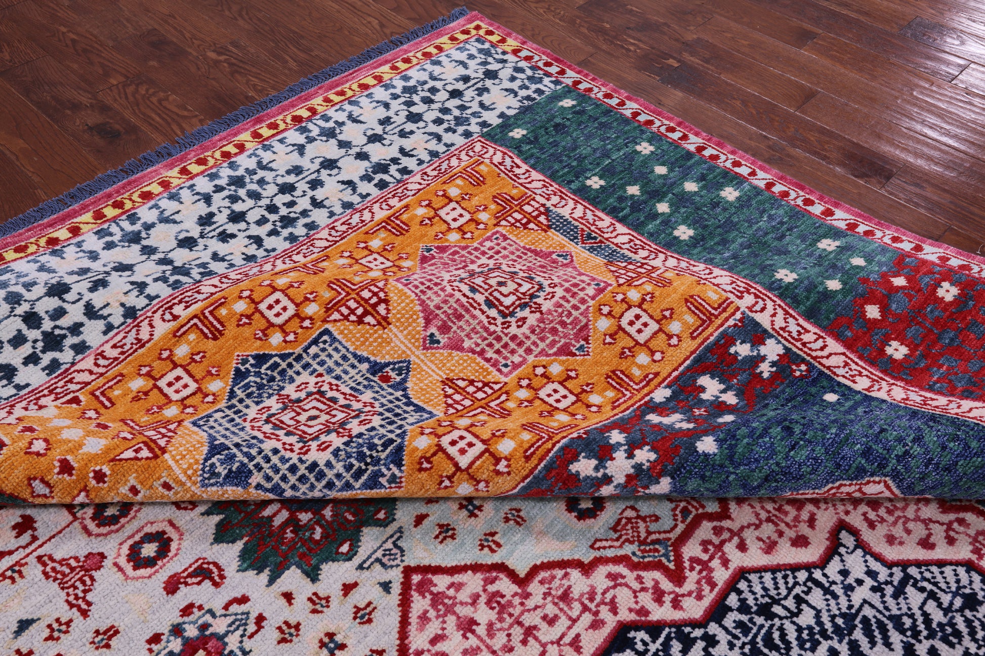 Geometric Persian Mamluk Hand Knotted Wool Rug - 12' 3" X 17' 8" - Golden Nile