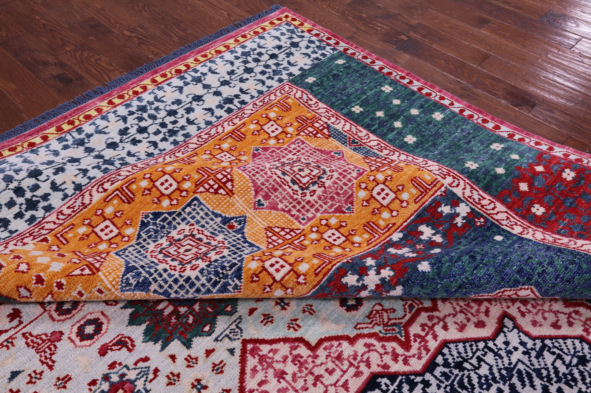 Geometric Persian Mamluk Hand Knotted Wool Rug - 12' 3" X 17' 8" - Golden Nile