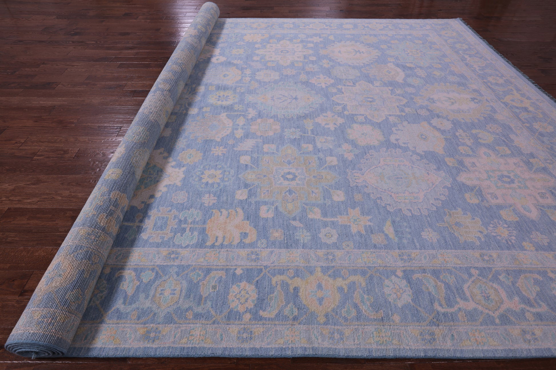 Blue Geometric Fine Serapi Hand Knotted Wool Rug - 12' 2" X 18' 0" - Golden Nile