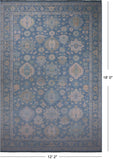 Blue Geometric Fine Serapi Hand Knotted Wool Rug - 12' 2" X 18' 0"
