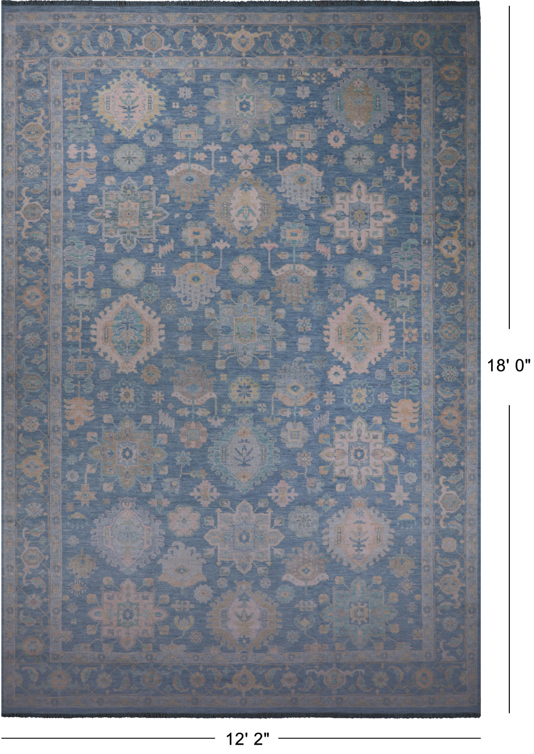 Blue Geometric Fine Serapi Hand Knotted Wool Rug - 12' 2" X 18' 0"