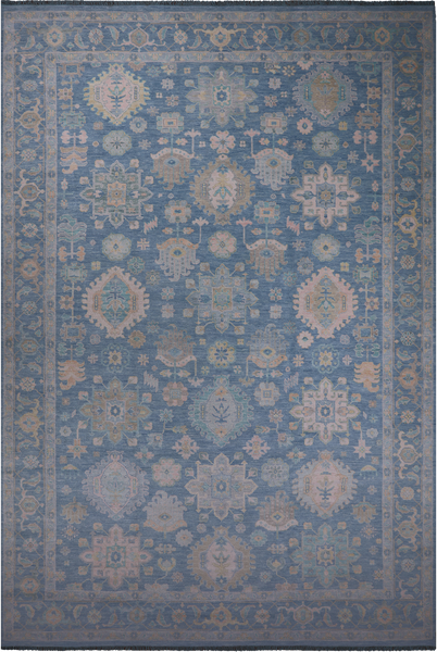 Blue Geometric Fine Serapi Hand Knotted Wool Rug - 12' 2" X 18' 0"