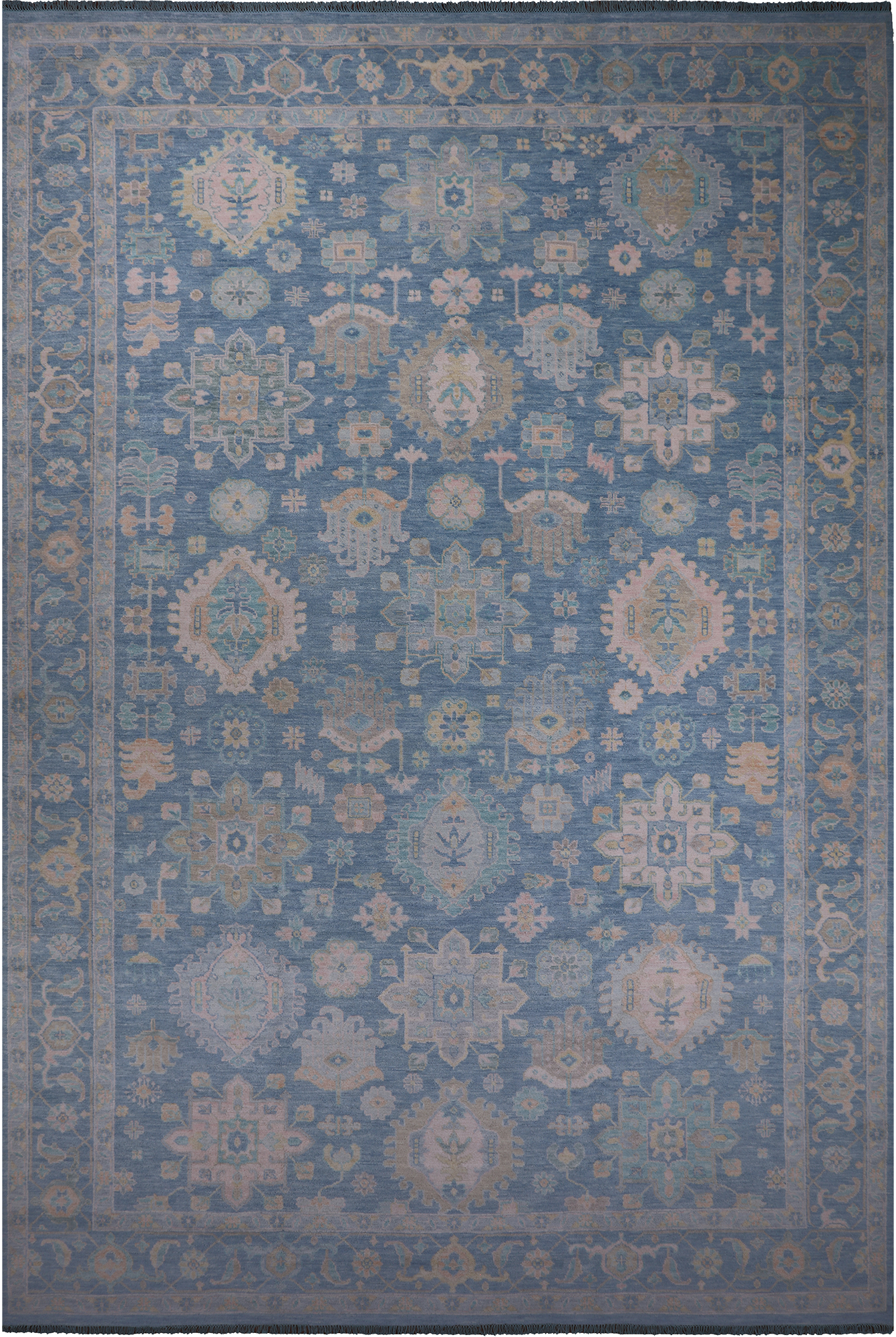 Blue Geometric Fine Serapi Hand Knotted Wool Rug - 12' 2" X 18' 0"