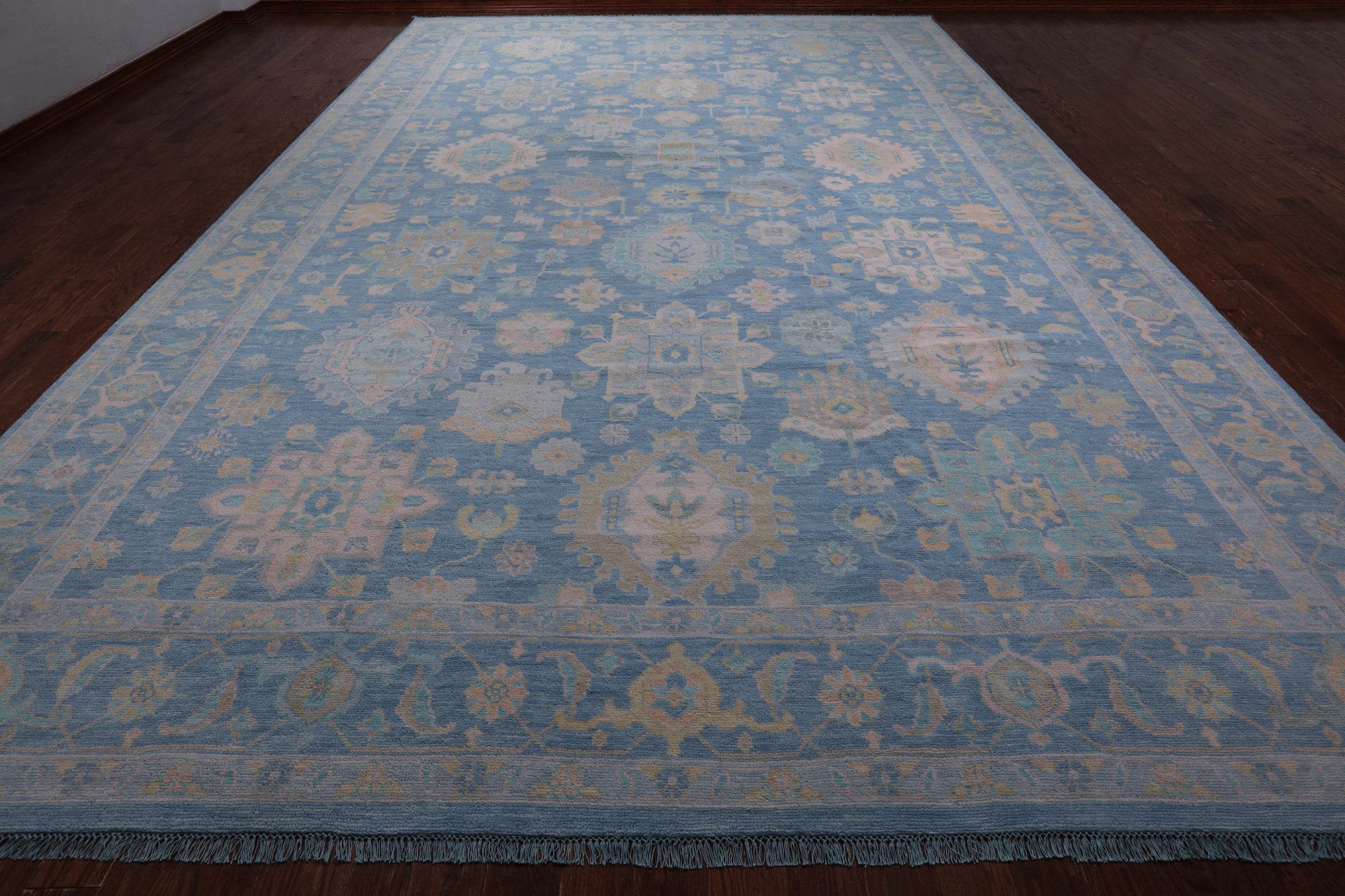 Blue Geometric Fine Serapi Hand Knotted Wool Rug - 12' 2" X 18' 0"