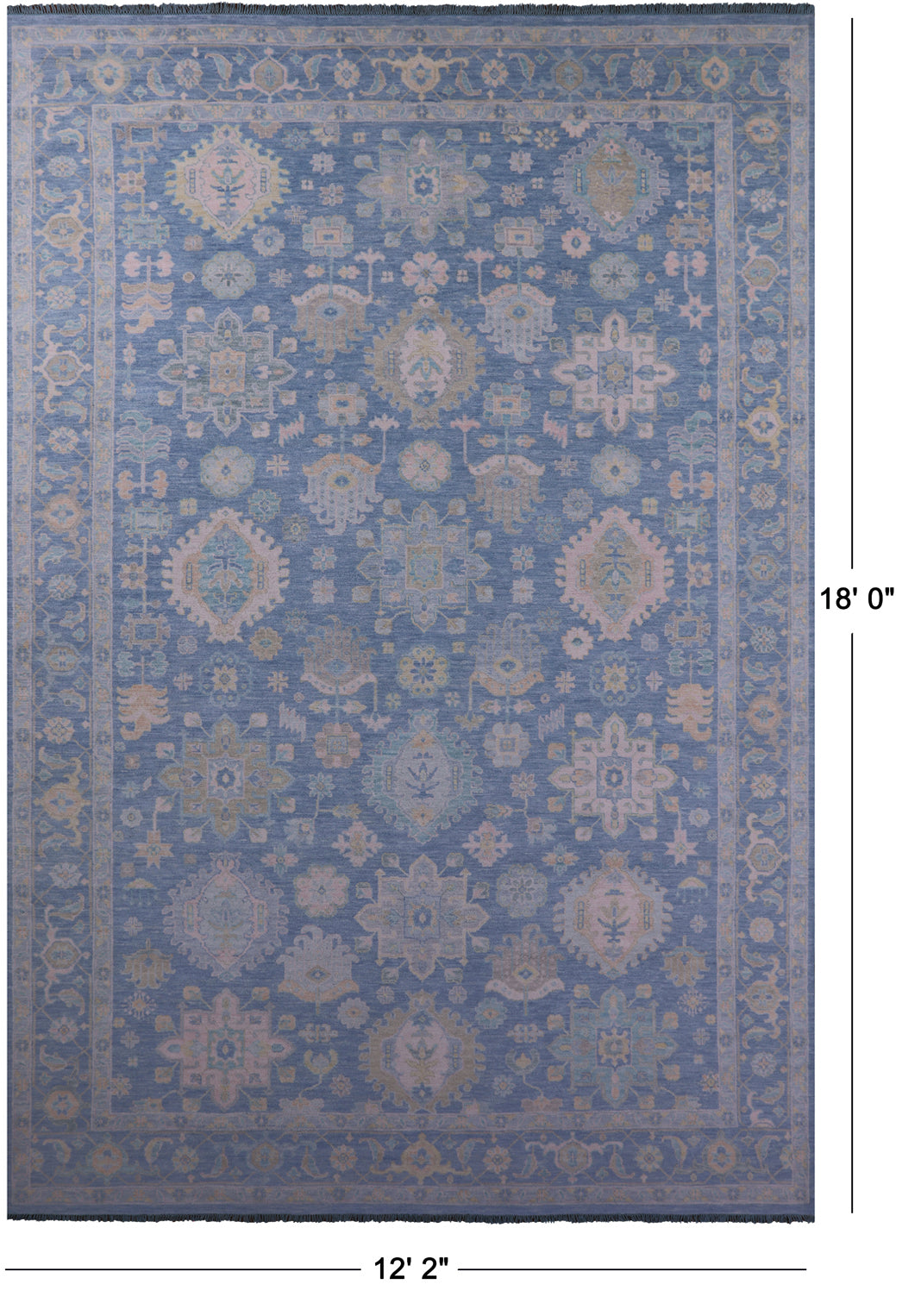 Blue Geometric Fine Serapi Hand Knotted Wool Rug - 12' 2" X 18' 0" - Golden Nile