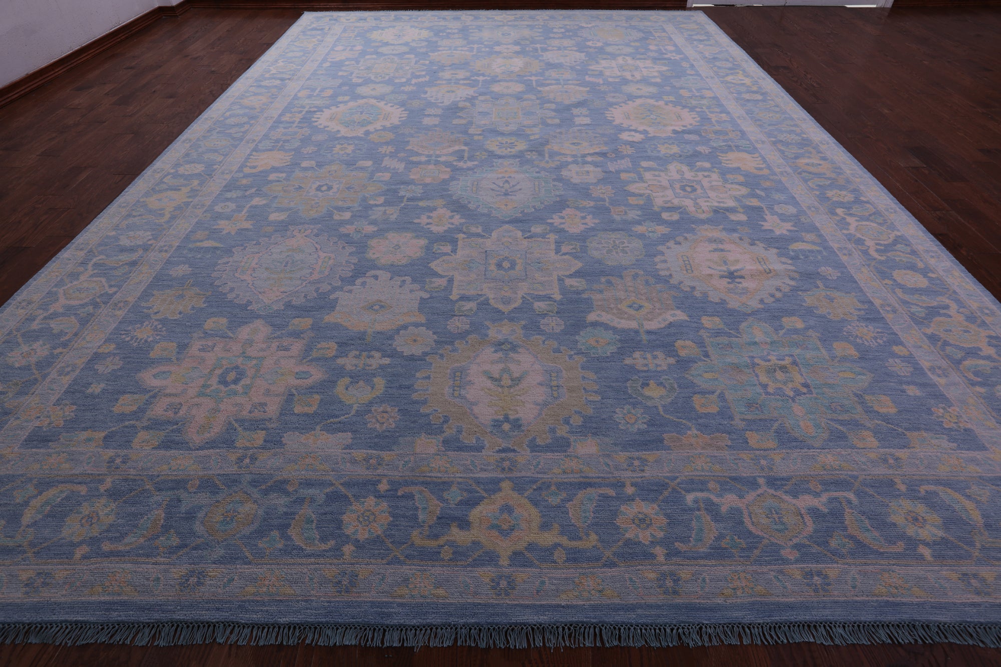 Blue Geometric Fine Serapi Hand Knotted Wool Rug - 12' 2" X 18' 0" - Golden Nile