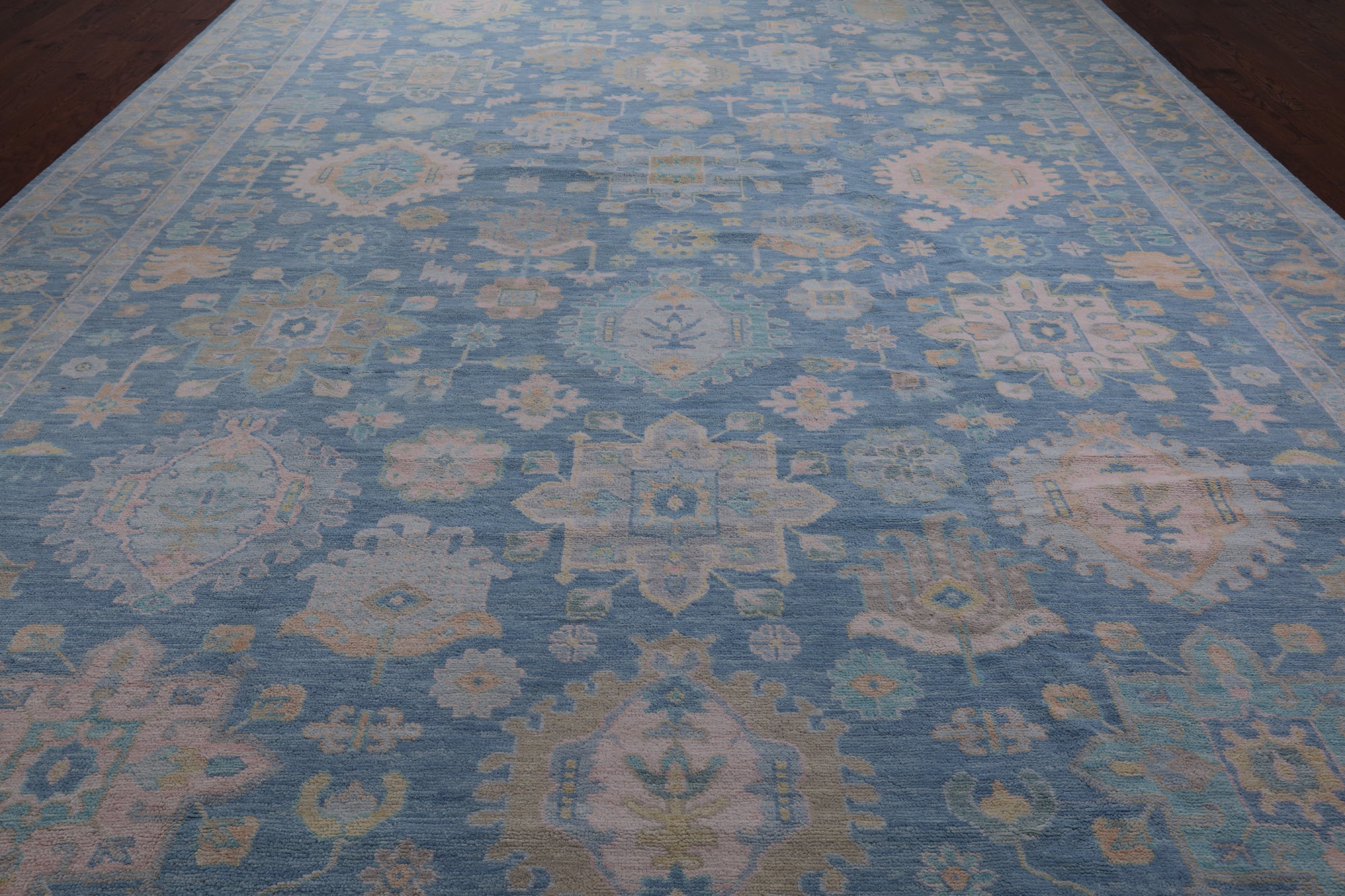 Blue Geometric Fine Serapi Hand Knotted Wool Rug - 12' 2" X 18' 0"