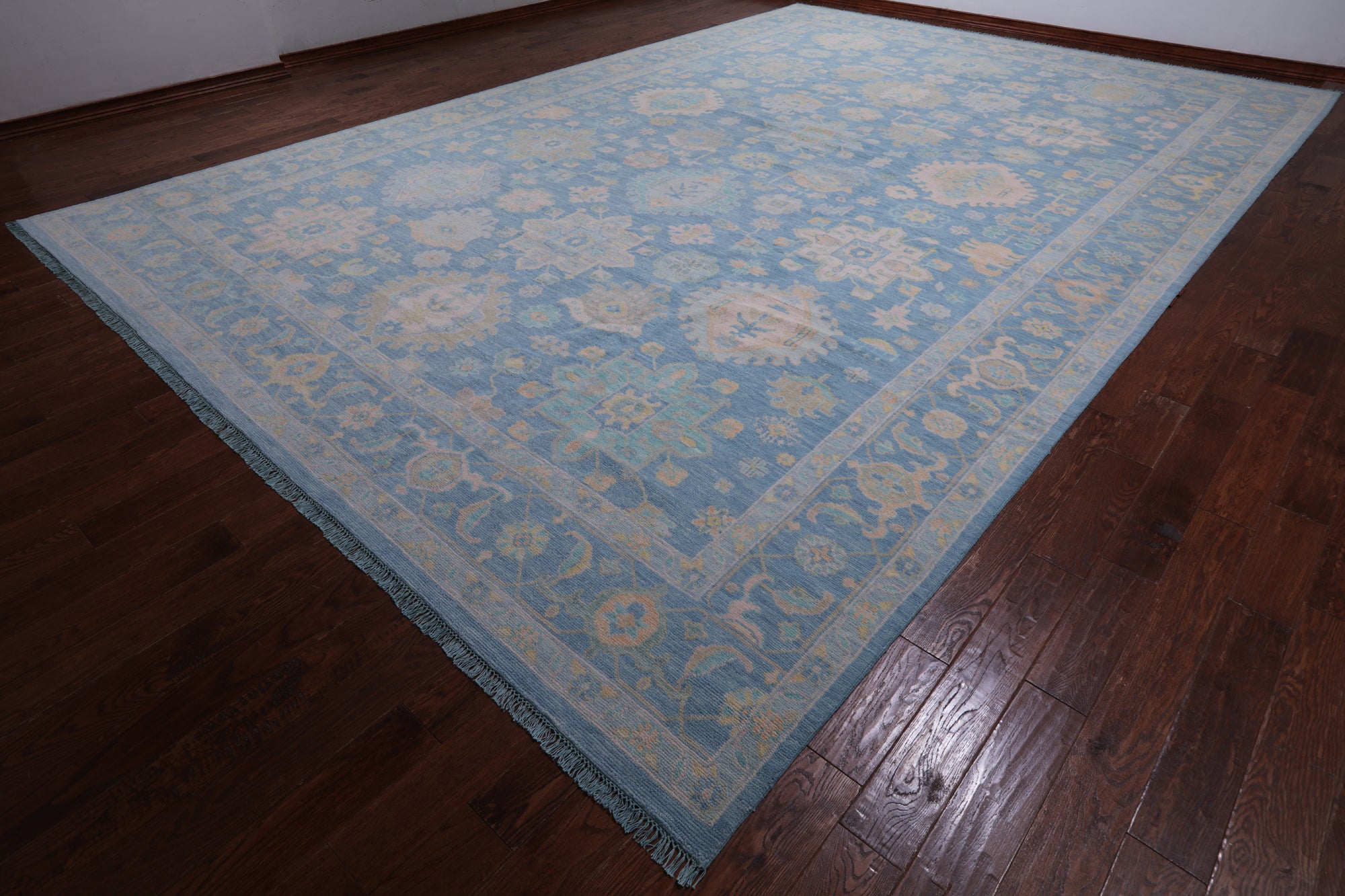 Blue Geometric Fine Serapi Hand Knotted Wool Rug - 12' 2" X 18' 0"