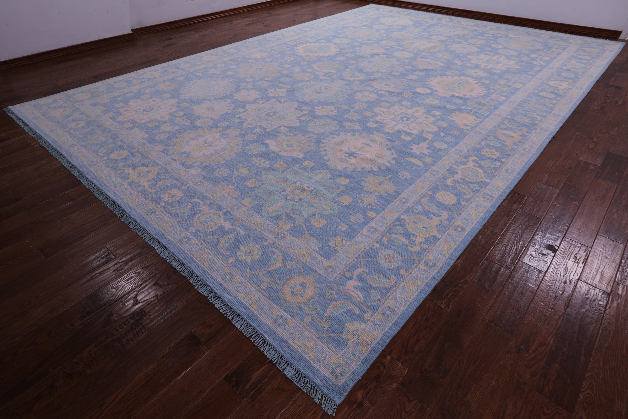 Blue Geometric Fine Serapi Hand Knotted Wool Rug - 12' 2" X 18' 0" - Golden Nile
