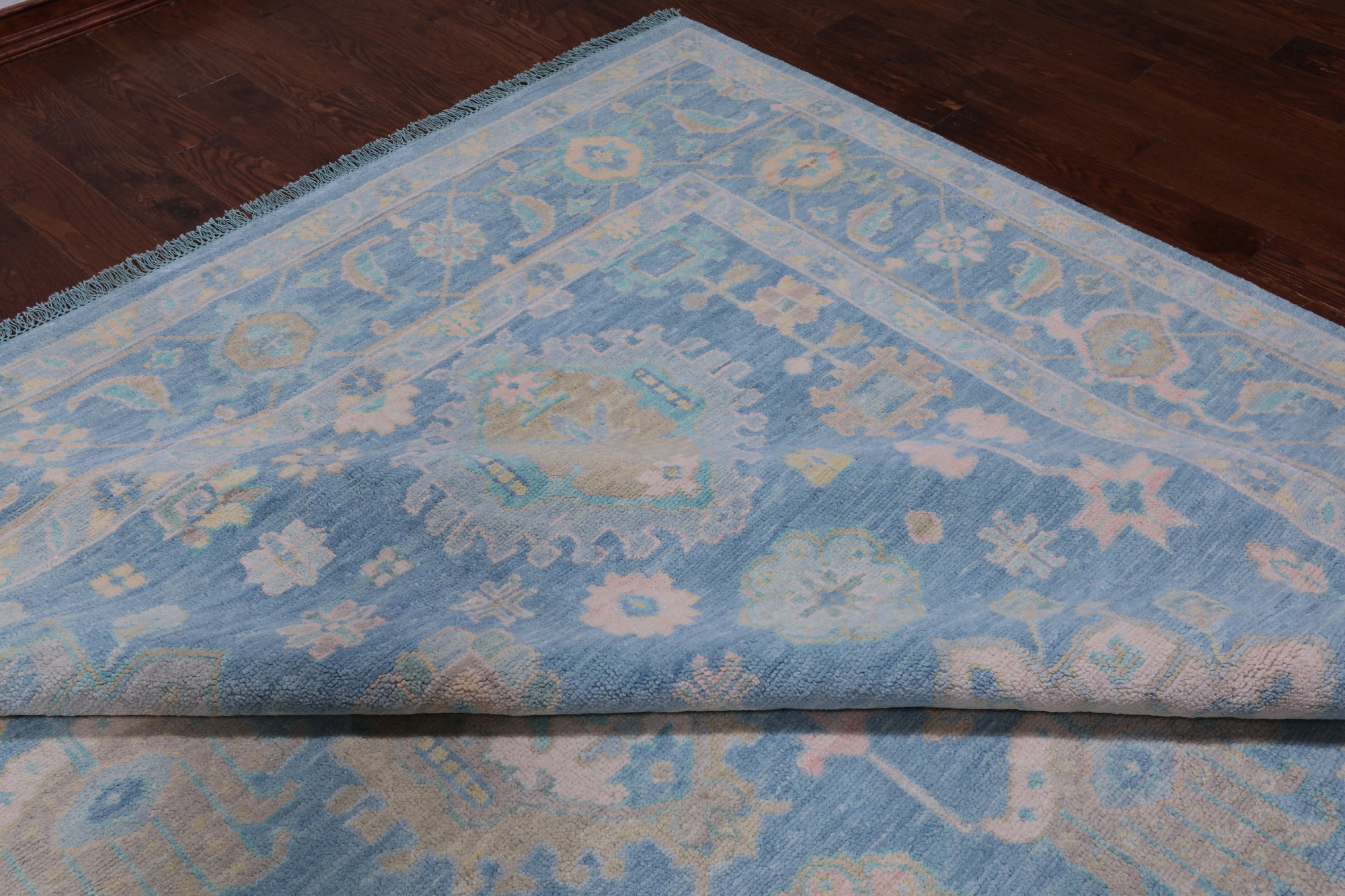 Blue Geometric Fine Serapi Hand Knotted Wool Rug - 12' 2" X 18' 0"