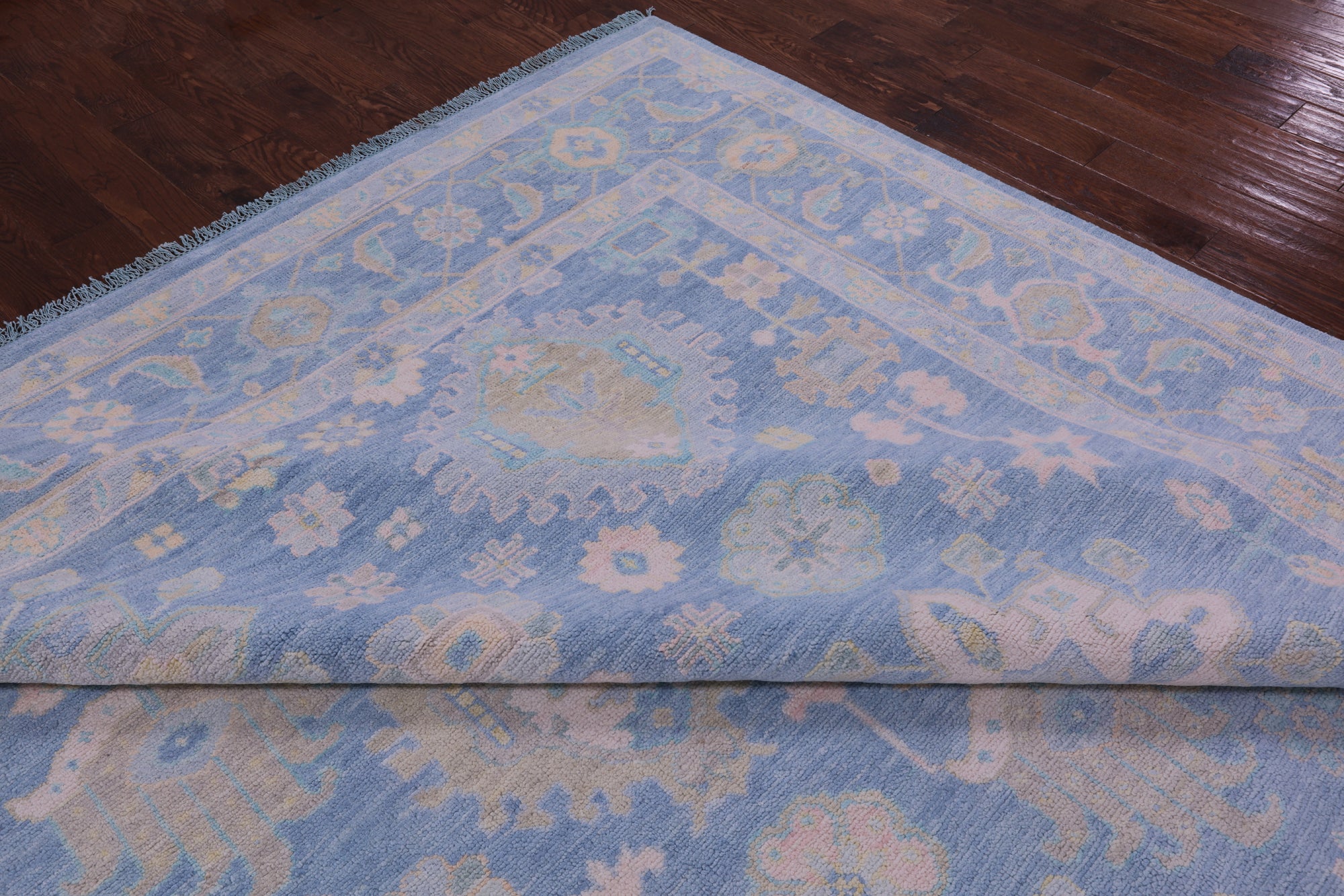 Blue Geometric Fine Serapi Hand Knotted Wool Rug - 12' 2" X 18' 0" - Golden Nile