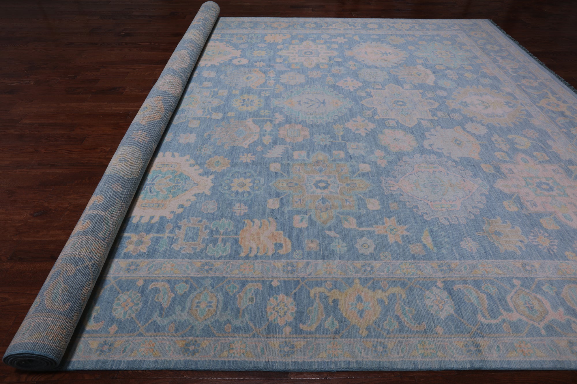 Blue Geometric Fine Serapi Hand Knotted Wool Rug - 12' 2" X 18' 0"