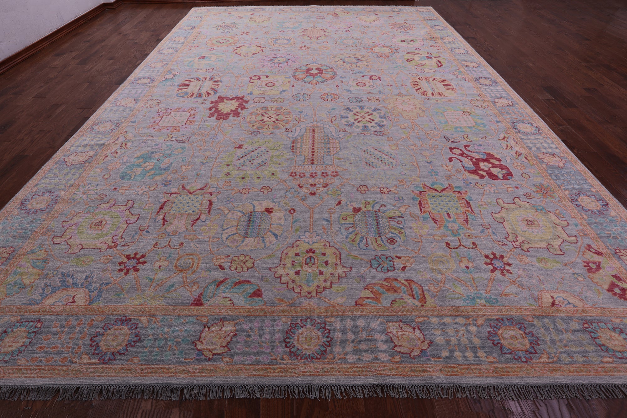 Grey Turkish Oushak Hand Knotted Wool Rug - 12' 2" X 17' 6" - Golden Nile