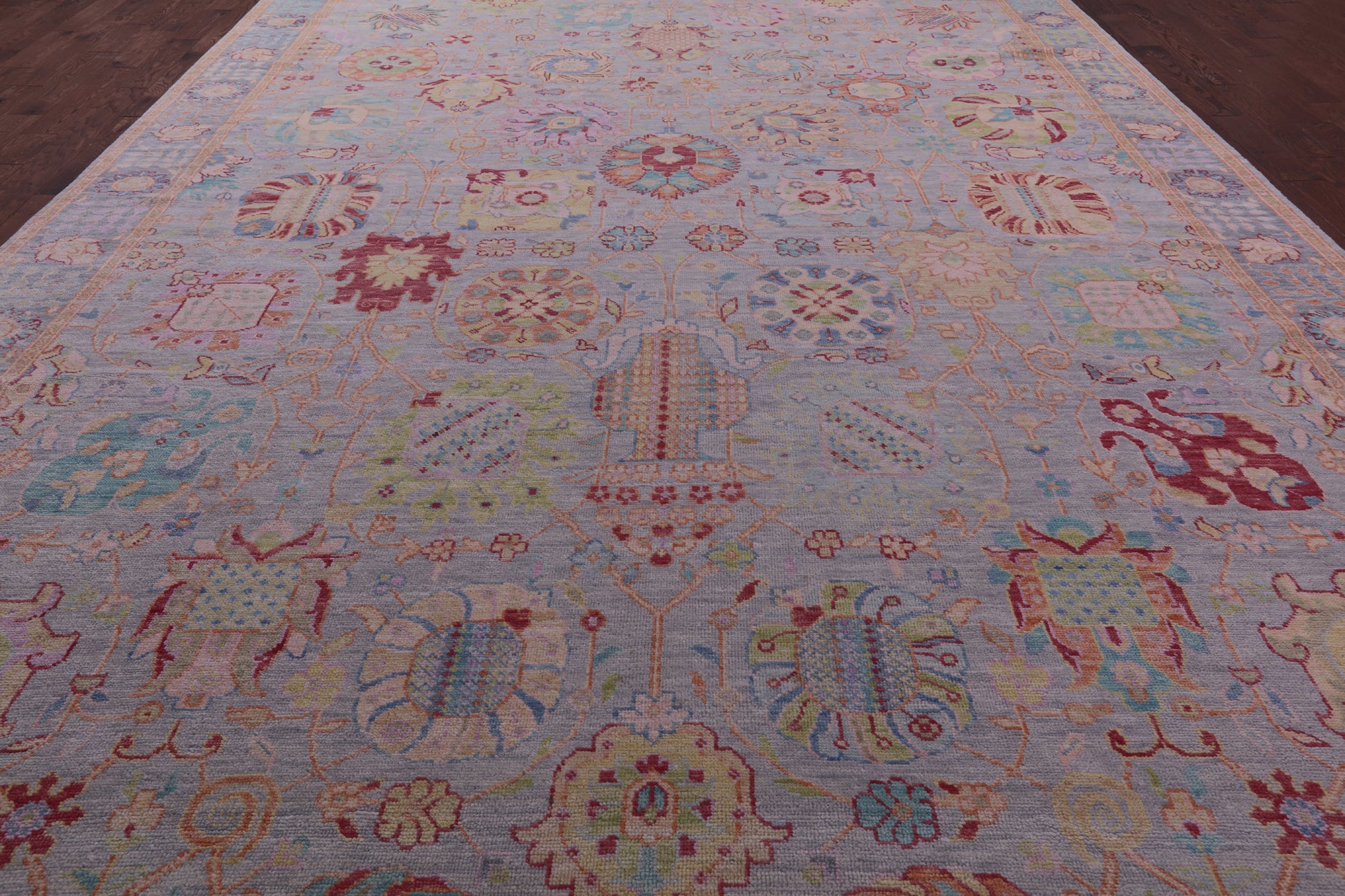 Grey Turkish Oushak Hand Knotted Wool Rug - 12' 2" X 17' 6" - Golden Nile