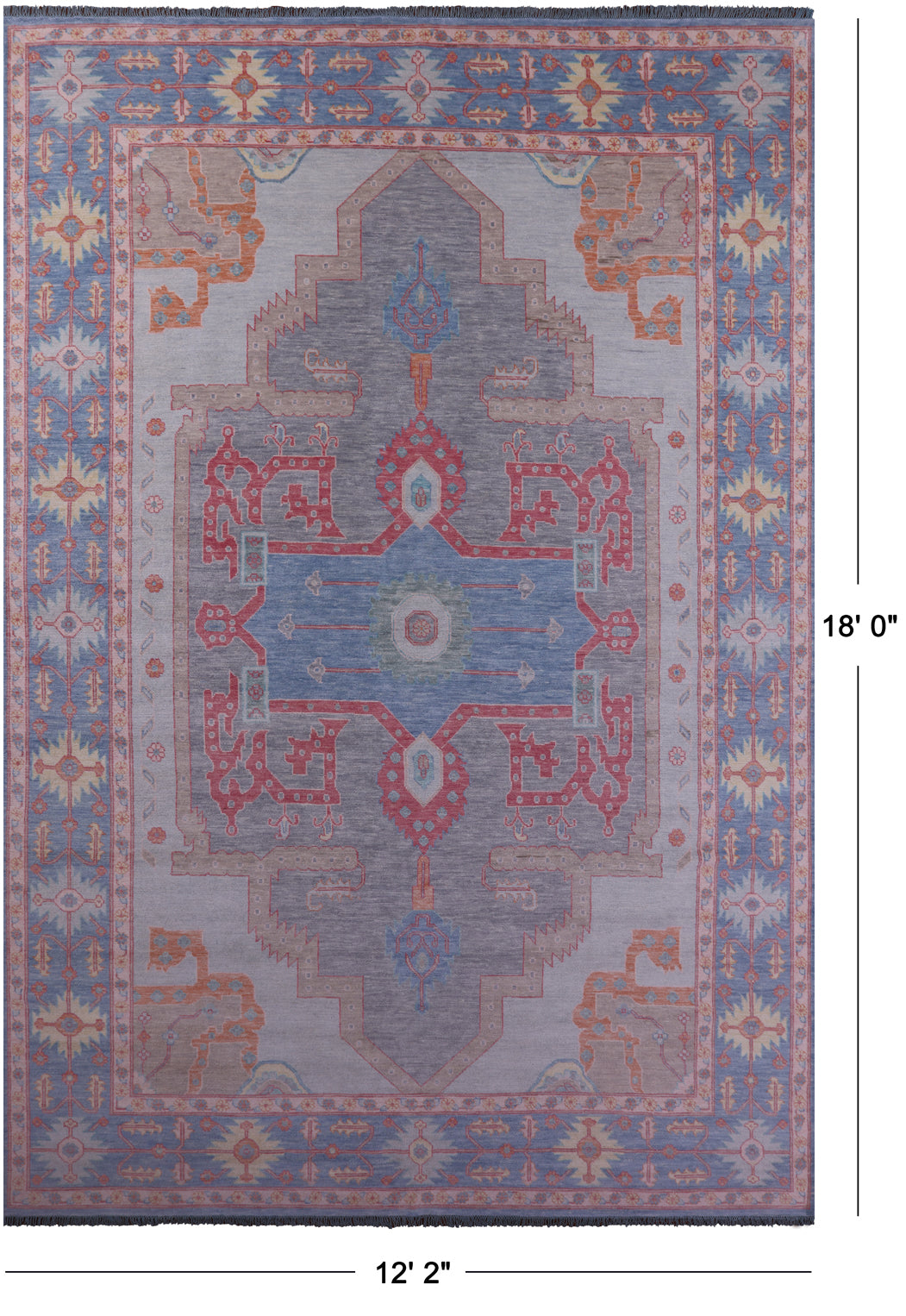 Geometric Fine Serapi Hand Knotted Wool Rug - 12' 2" X 18' 0" - Golden Nile