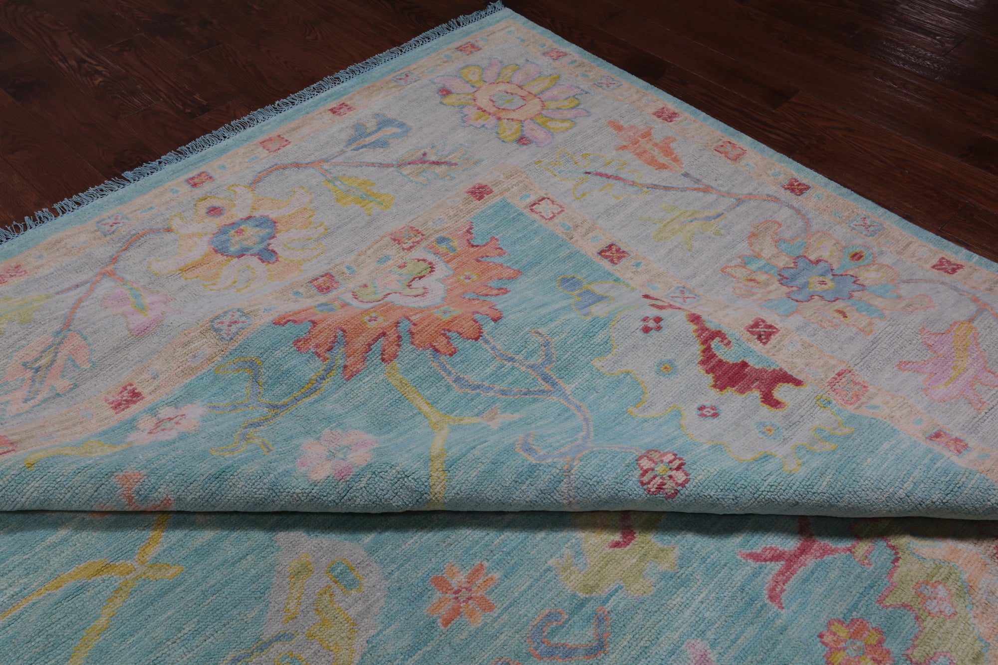 SUPER SALE Blue Turkish Oushak Hand Knotted Wool Rug - 12' 4" X 14' 9"