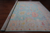 SUPER SALE Blue Turkish Oushak Hand Knotted Wool Rug - 12' 4" X 14' 9"