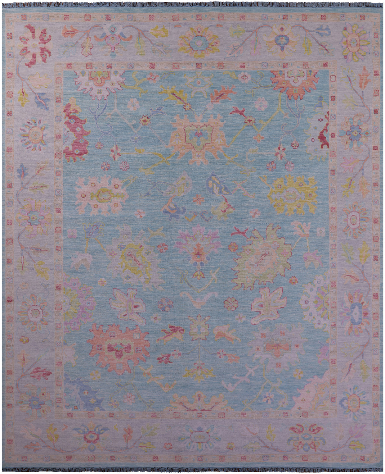 Blue Turkish Oushak Hand Knotted Wool Rug - 12' 4" X 14' 9" - Golden Nile