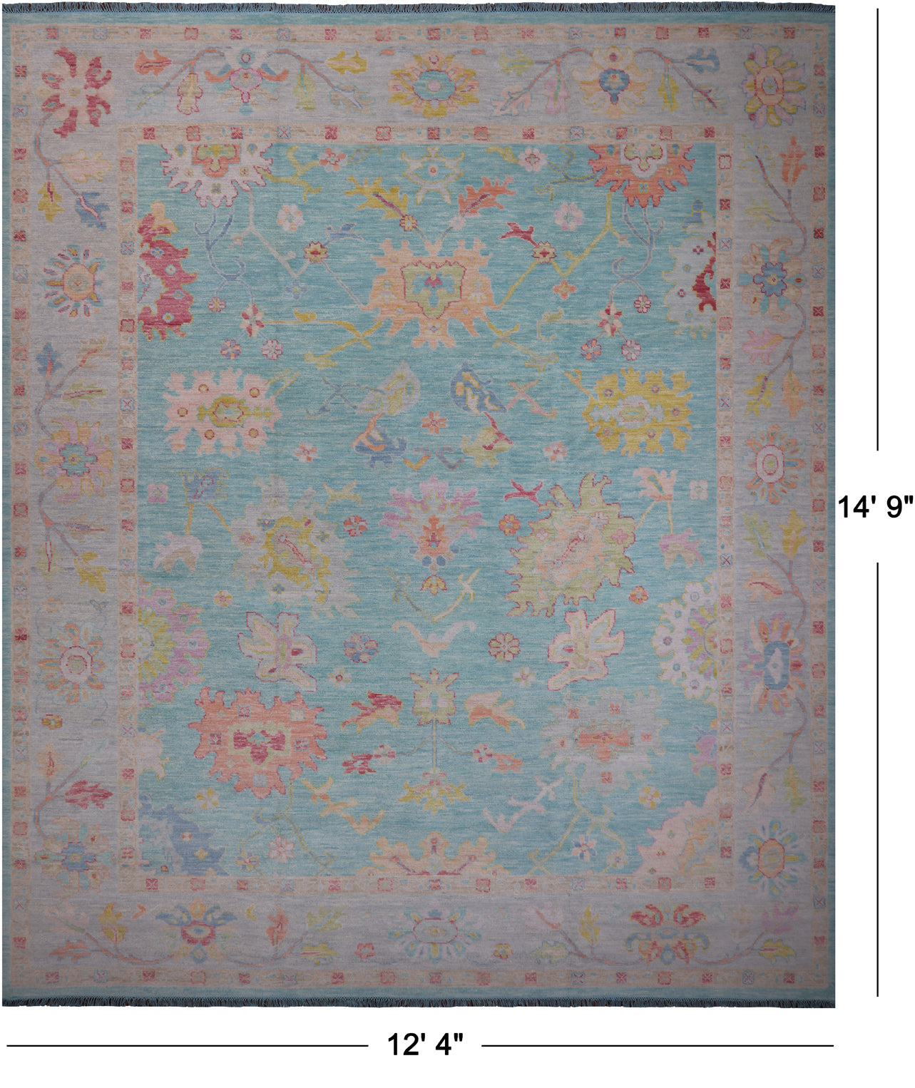 SUPER SALE Blue Turkish Oushak Hand Knotted Wool Rug - 12' 4" X 14' 9"