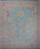 SUPER SALE Blue Turkish Oushak Hand Knotted Wool Rug - 12' 4" X 14' 9"