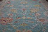 SUPER SALE Blue Turkish Oushak Hand Knotted Wool Rug - 12' 4" X 14' 9"