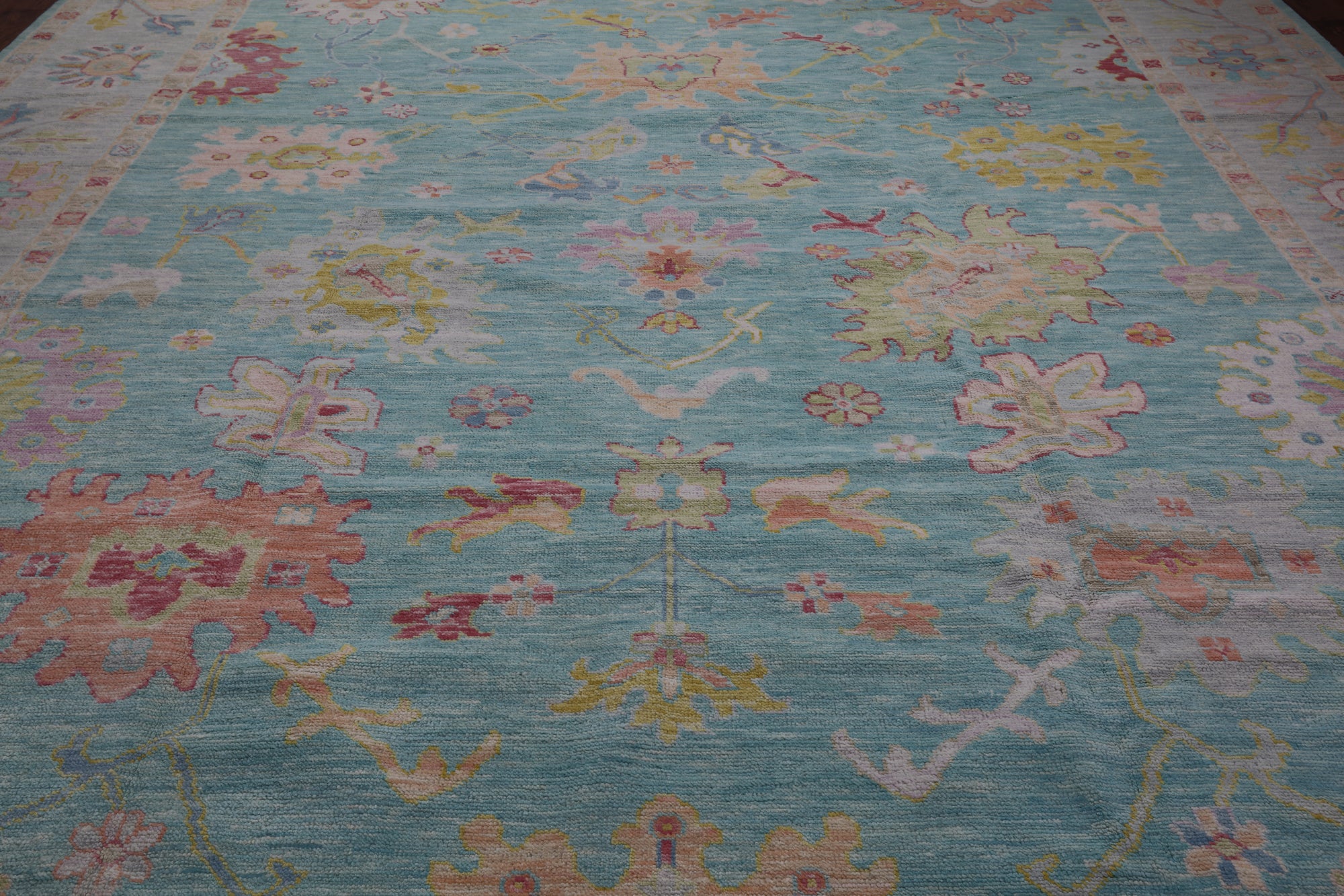 SUPER SALE Blue Turkish Oushak Hand Knotted Wool Rug - 12' 4" X 14' 9"