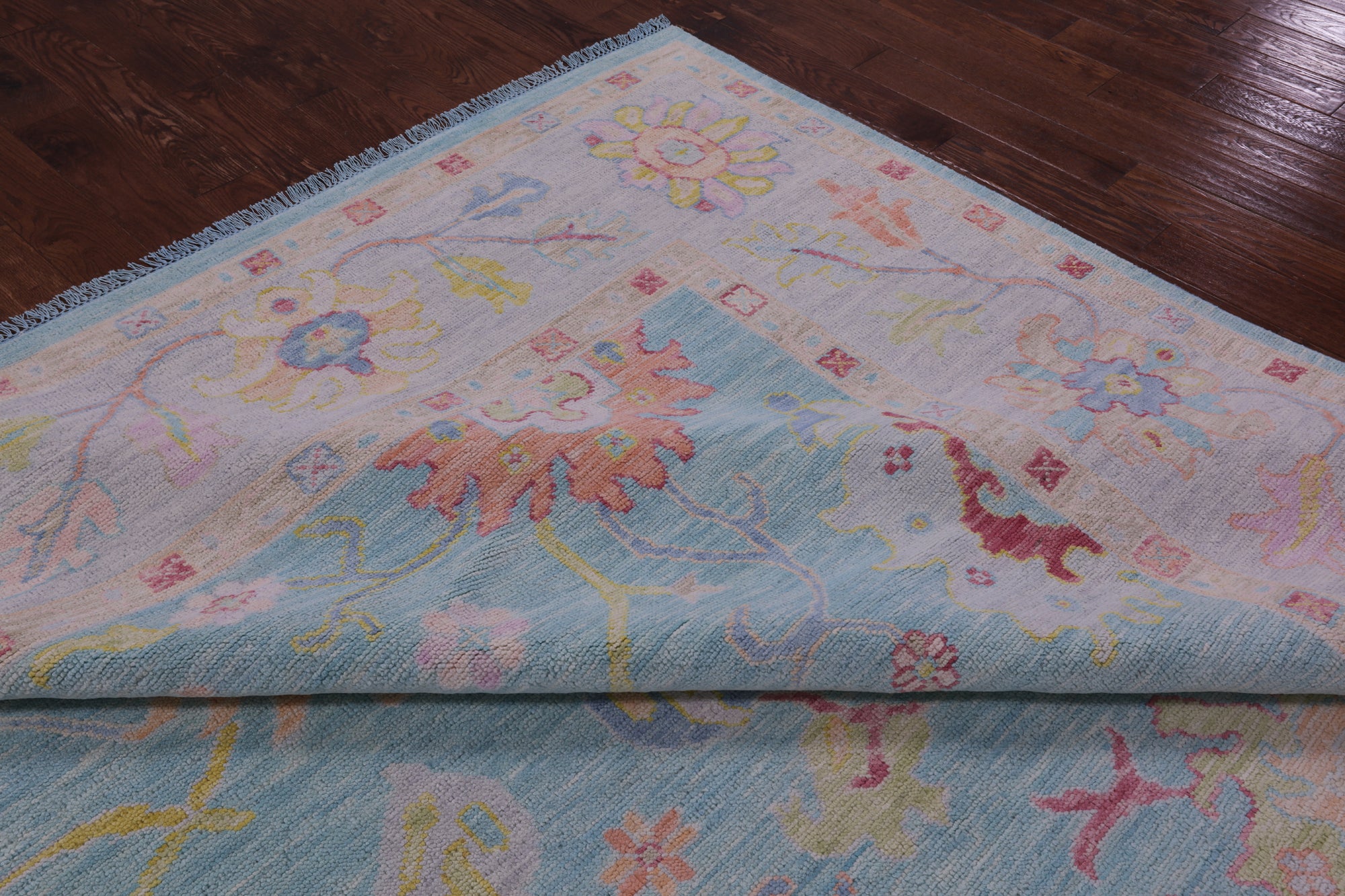 Blue Turkish Oushak Hand Knotted Wool Rug - 12' 4" X 14' 9" - Golden Nile