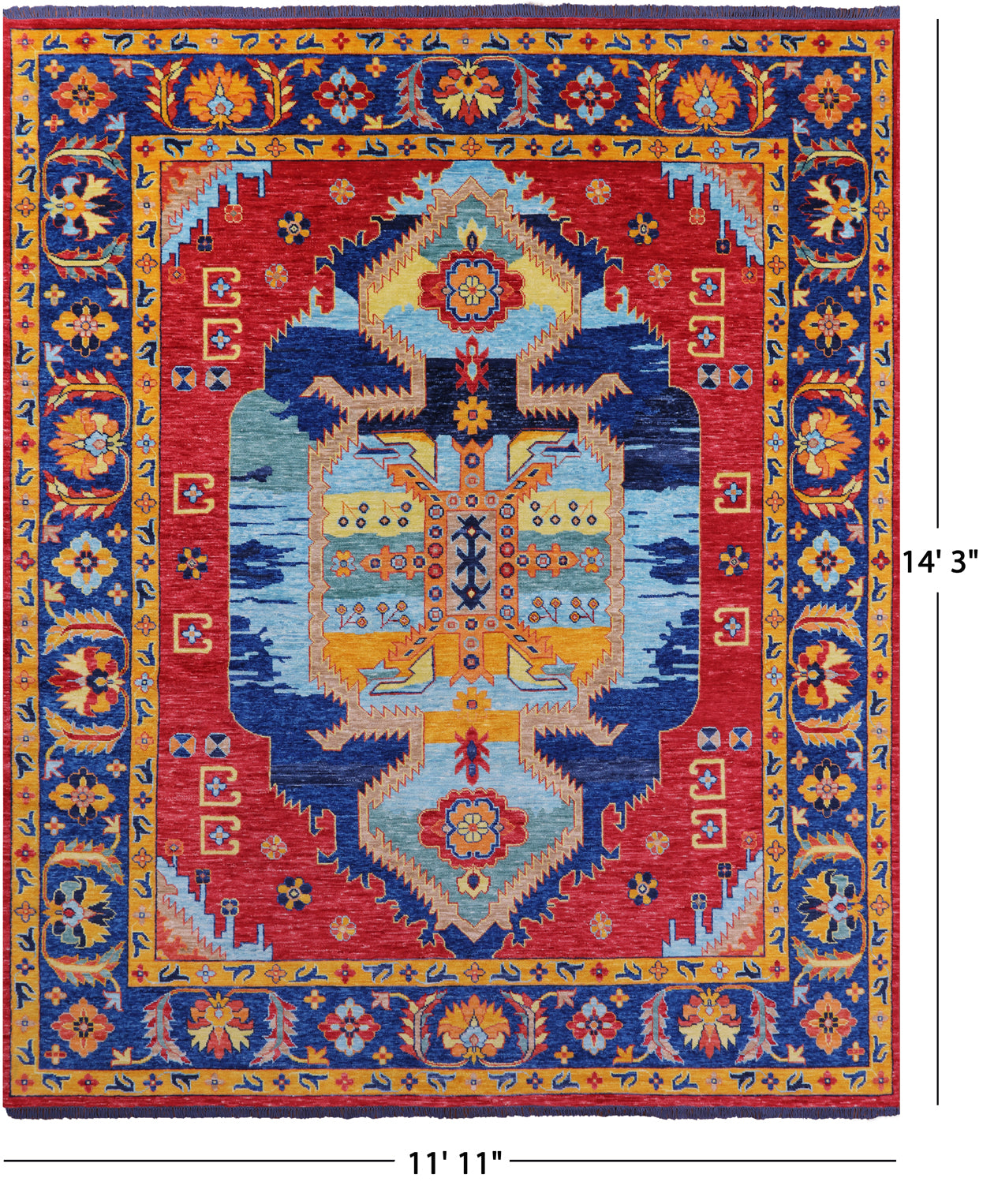 Geometric Fine Serapi Hand Knotted Wool Rug - 11' 11" X 14' 3" - Golden Nile