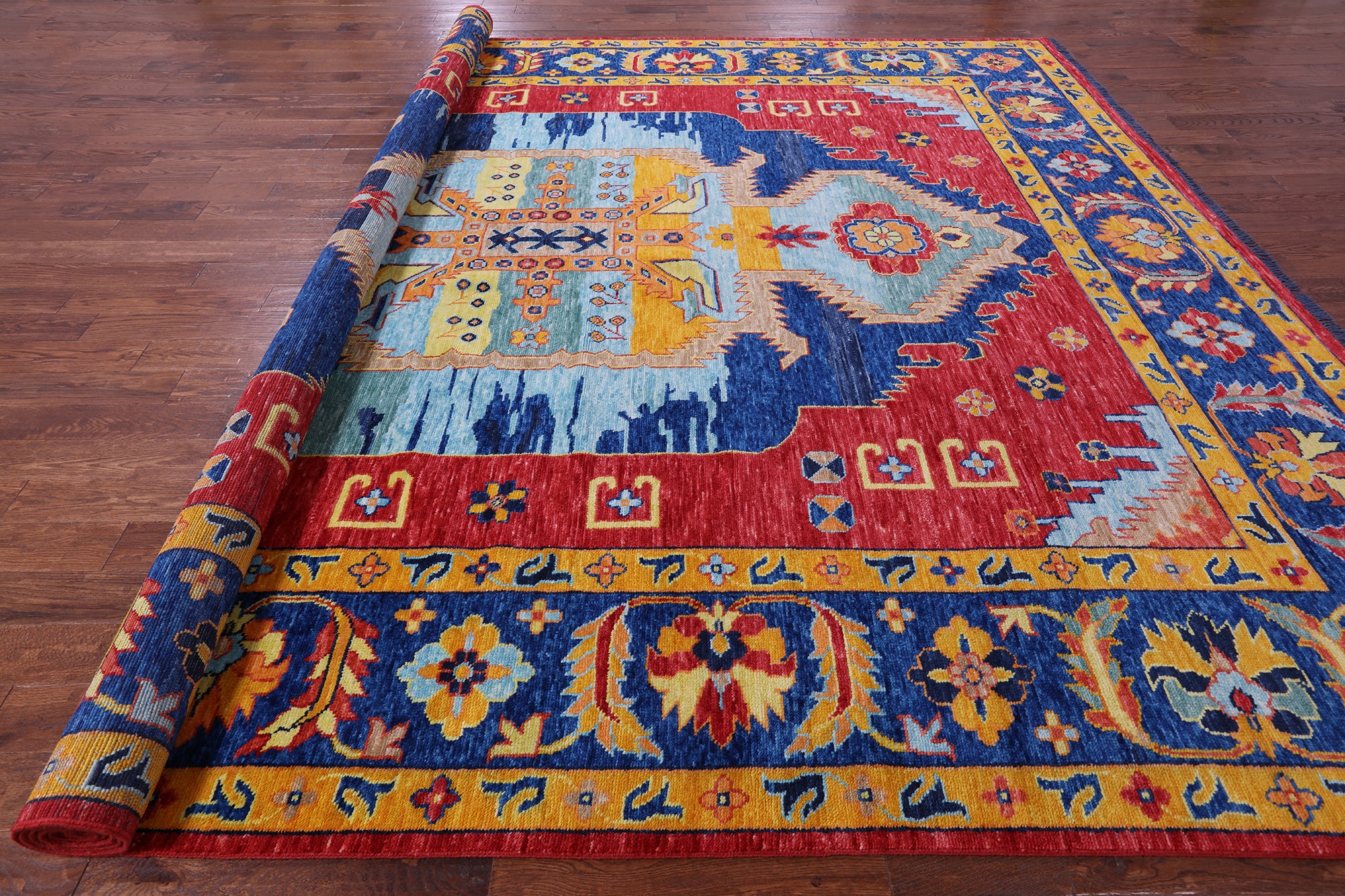 Geometric Fine Serapi Hand Knotted Wool Rug - 11' 11" X 14' 3" - Golden Nile