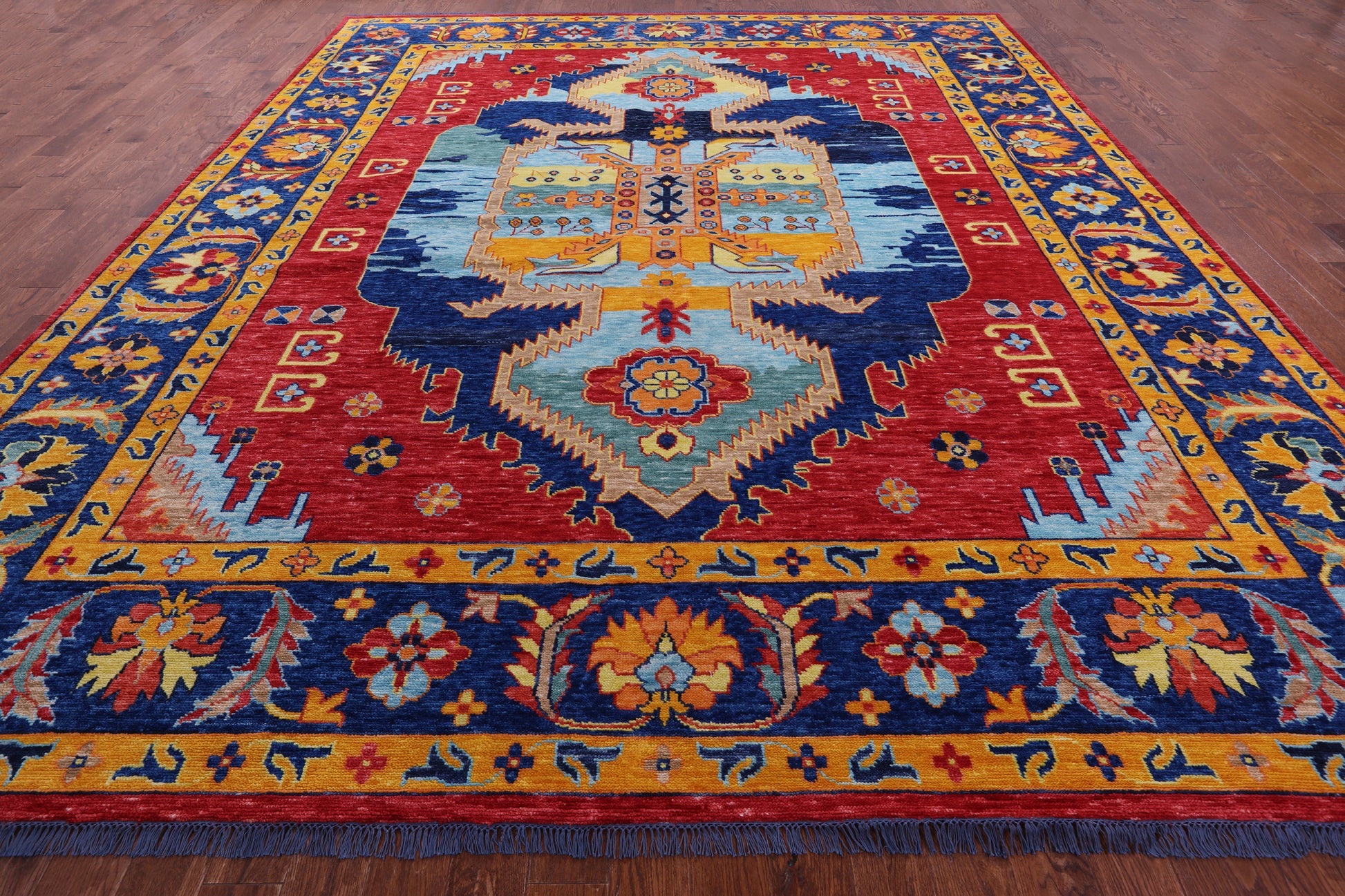 Geometric Fine Serapi Hand Knotted Wool Rug - 11' 11" X 14' 3" - Golden Nile